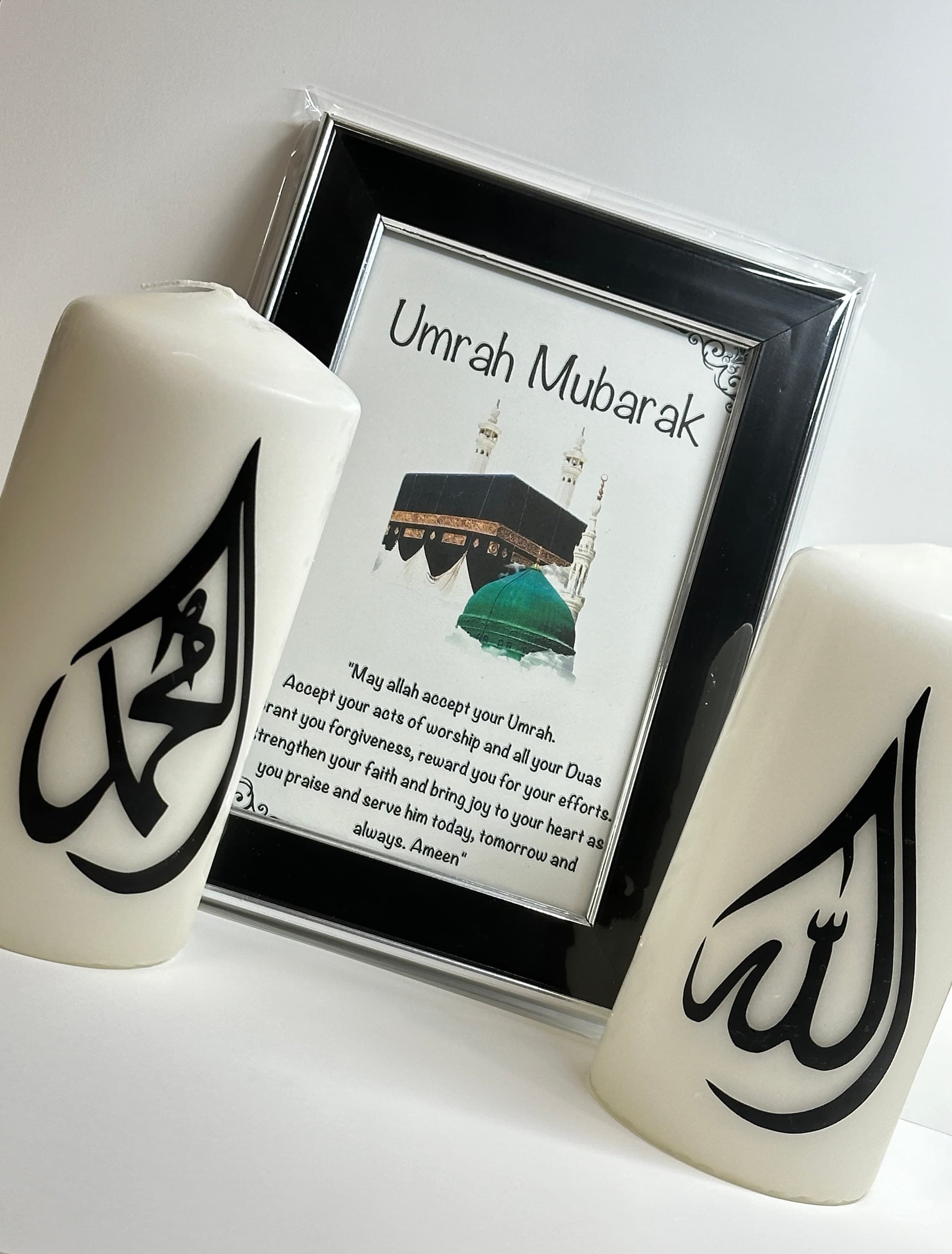 Hajj Mubarak Gift Set / Handmade Frame & Pillar Candles