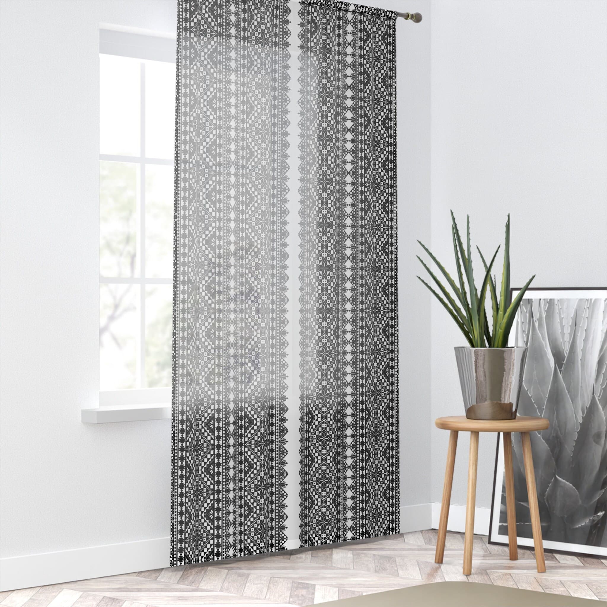 Palestine Tatreez Window Curtain: Henna Home Decor (50" x 84") - image 4