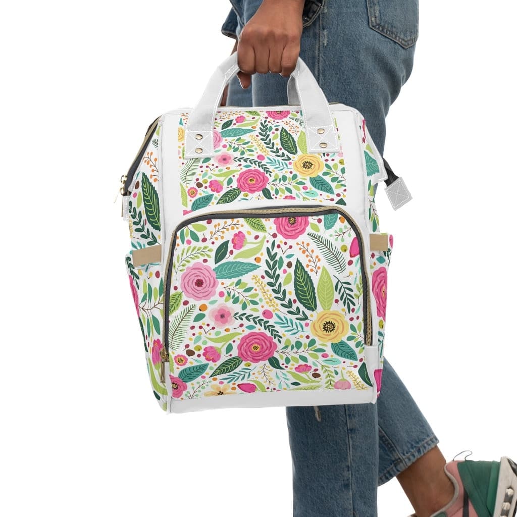 Floral Print Nylon Diaper Backpack: Multi-Functional Travel Bag