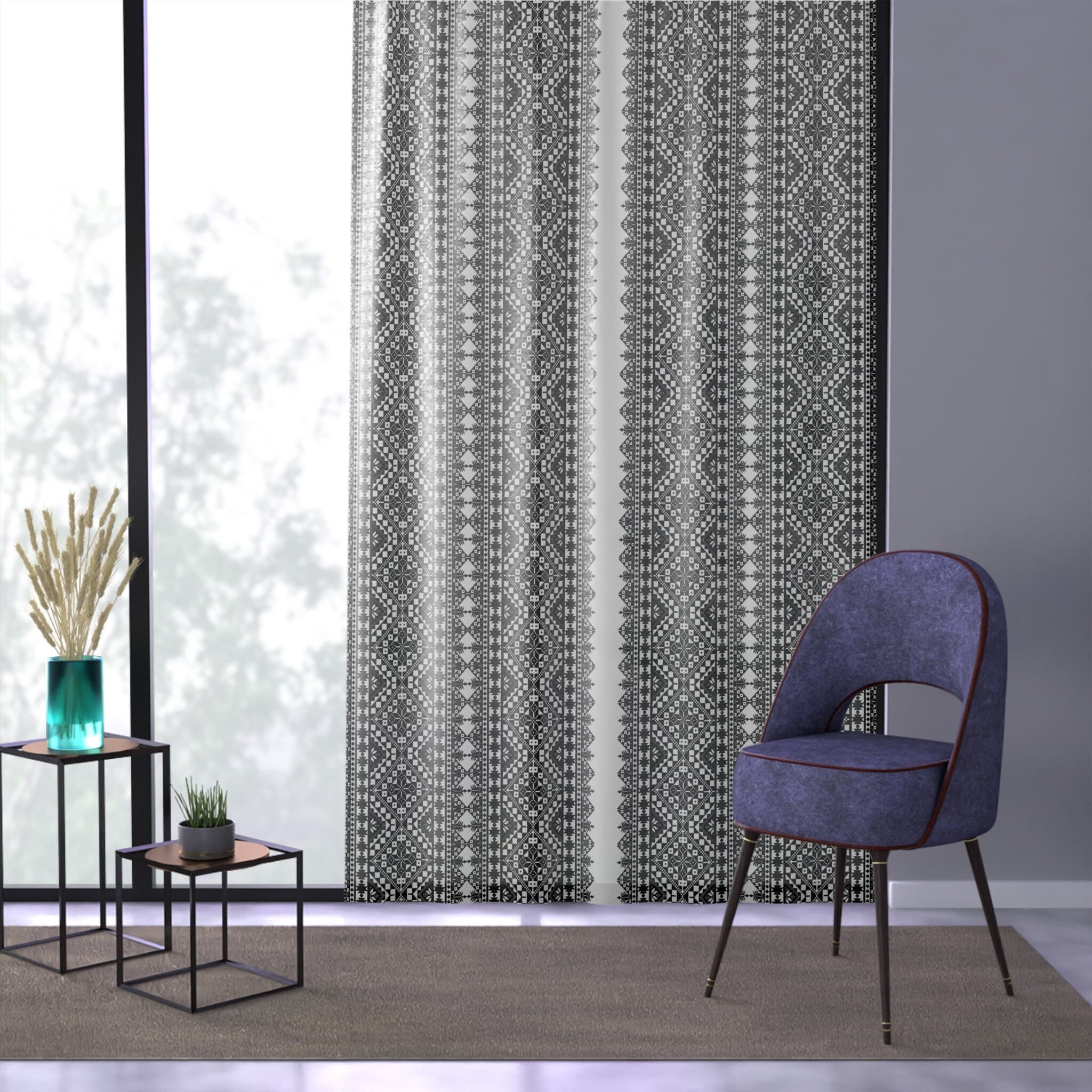 Palestine Tatreez Window Curtain: Henna Home Decor (50" x 84")