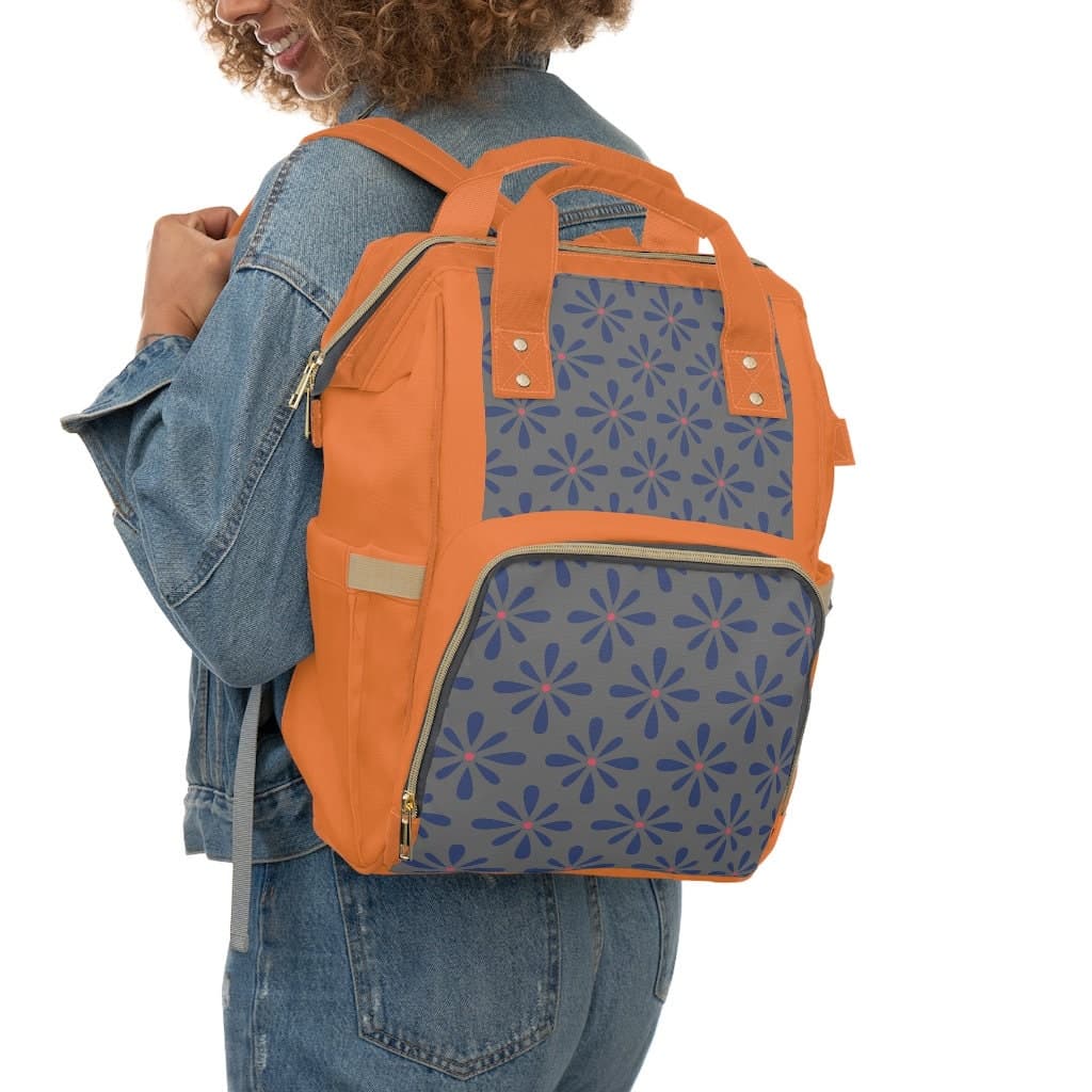 Floral Nylon Diaper Backpack: Multi-Pocket Travel Bag
