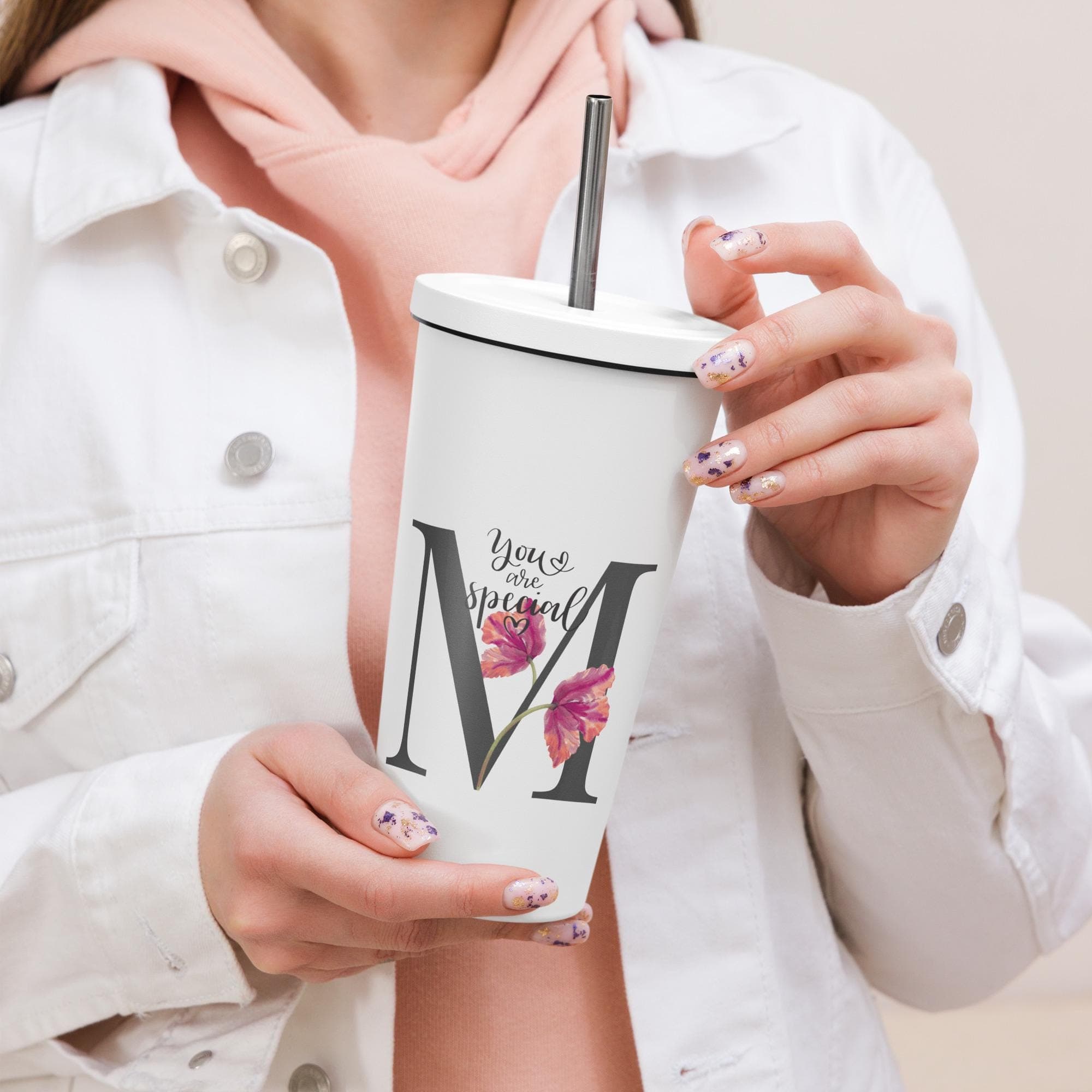 Personalized Insulated Tumbler with Straw: Custom Name Travel Cup