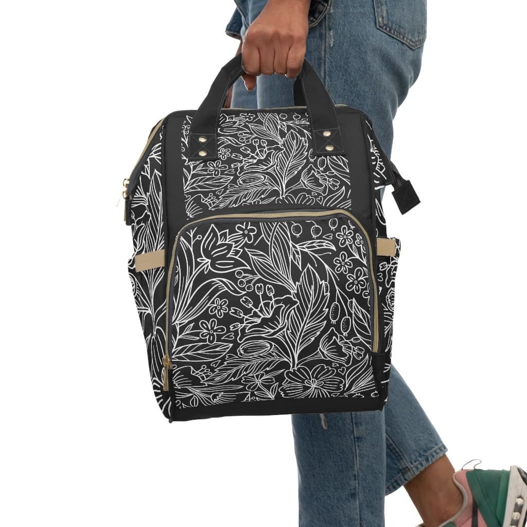Floral Nylon Diaper Backpack: Lightweight Travel Bag