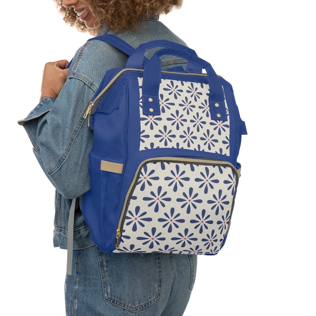 Floral Nylon Diaper Backpack: Multi-Pocket Travel Bag