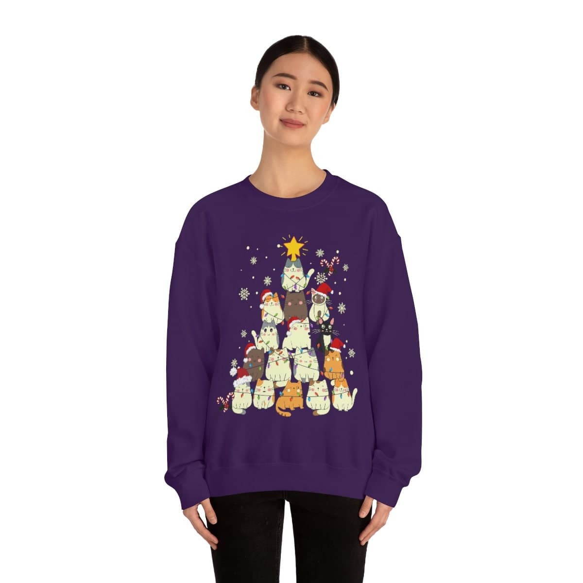 Feliz Navidad Cat Christmas Tree Sweatshirt - Unisex Holiday Jumper - image 5