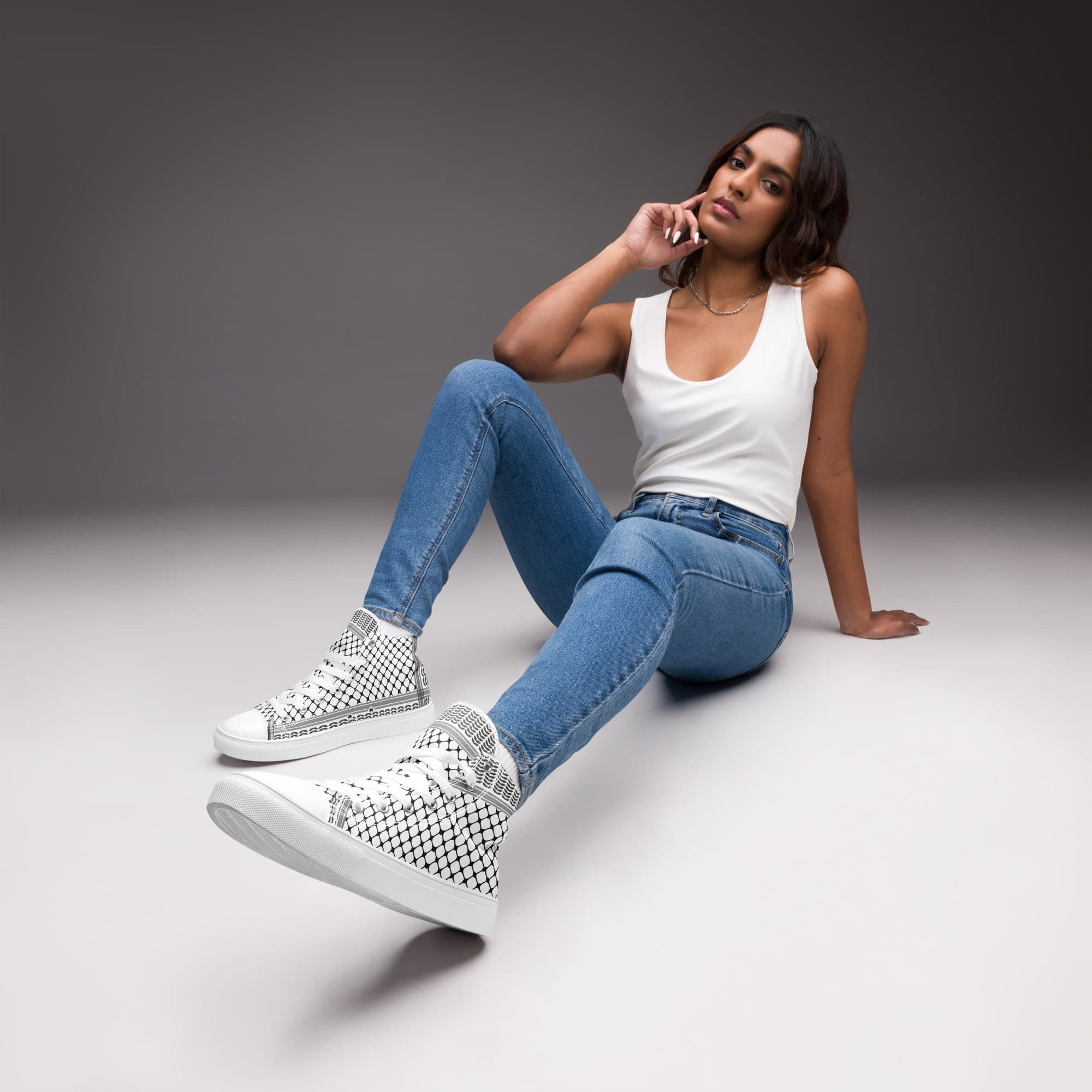 Printed Palestinian Keffiyeh Women’s high top canvas shoes