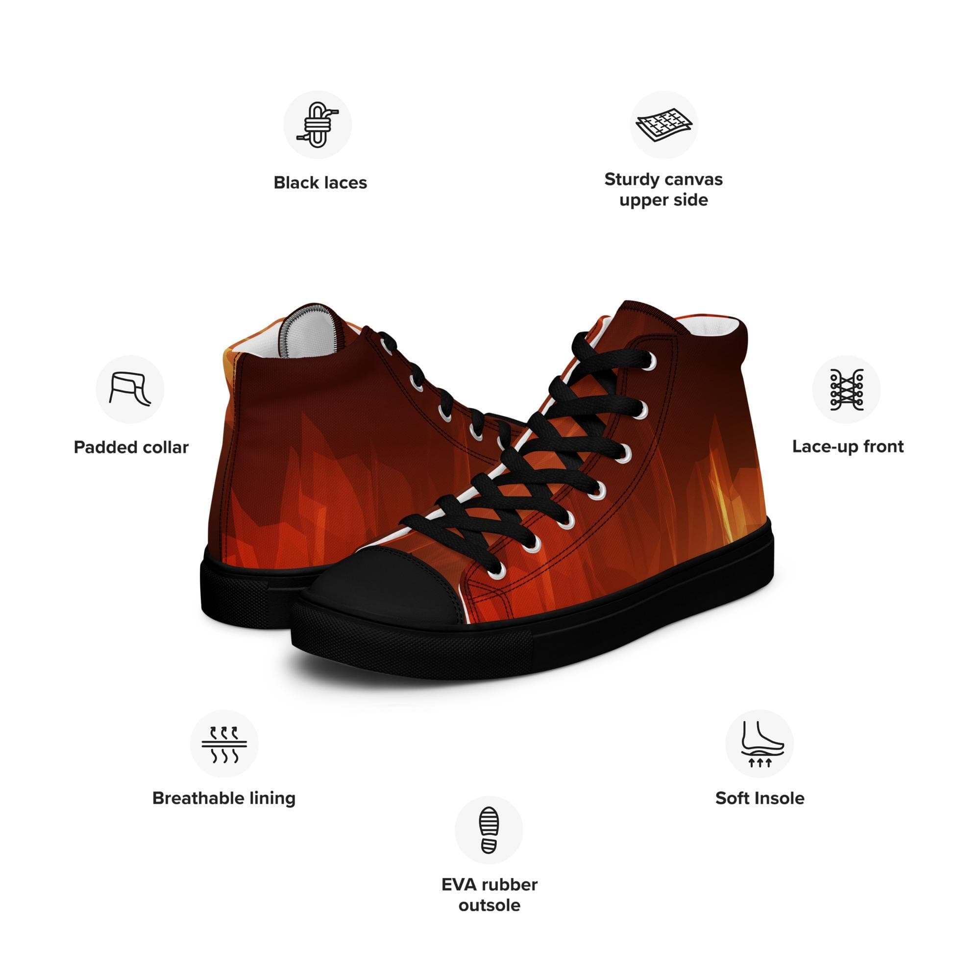 Men’s High Top Canvas Shoes – Abstract Futuristic Mesh Design, Geometric Lines & Polygons