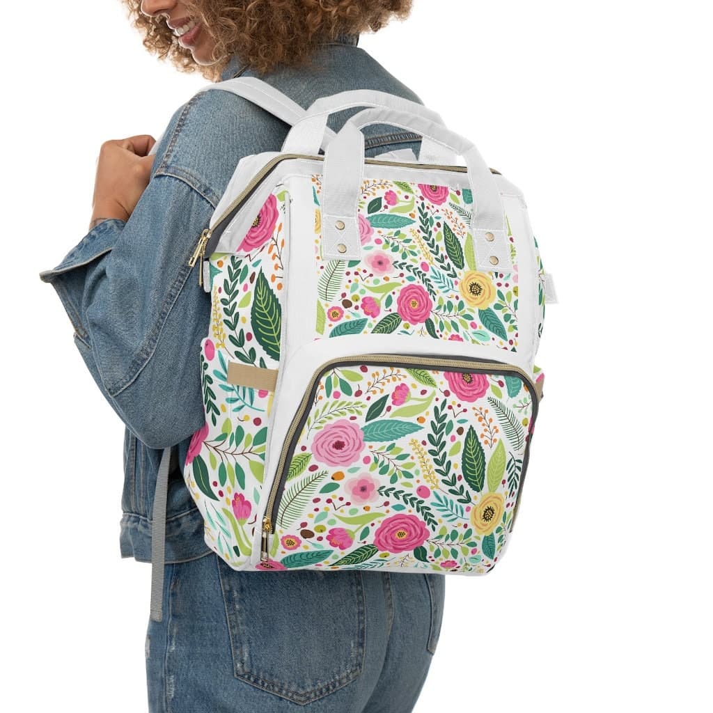 Floral Print Nylon Diaper Backpack: Multi-Functional Travel Bag - image 3