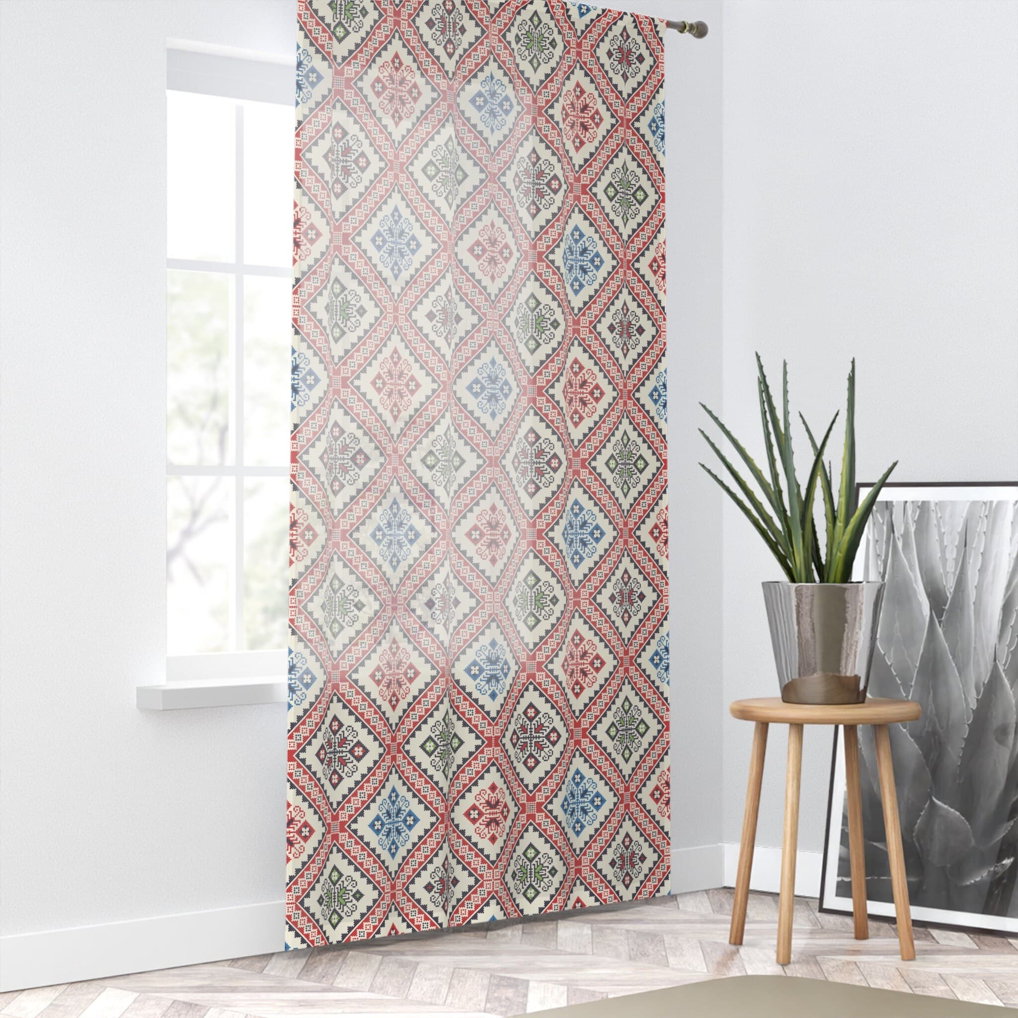 Palestine Tatreez Window Curtain: Henna Decoration, 50" x 84" - image 4