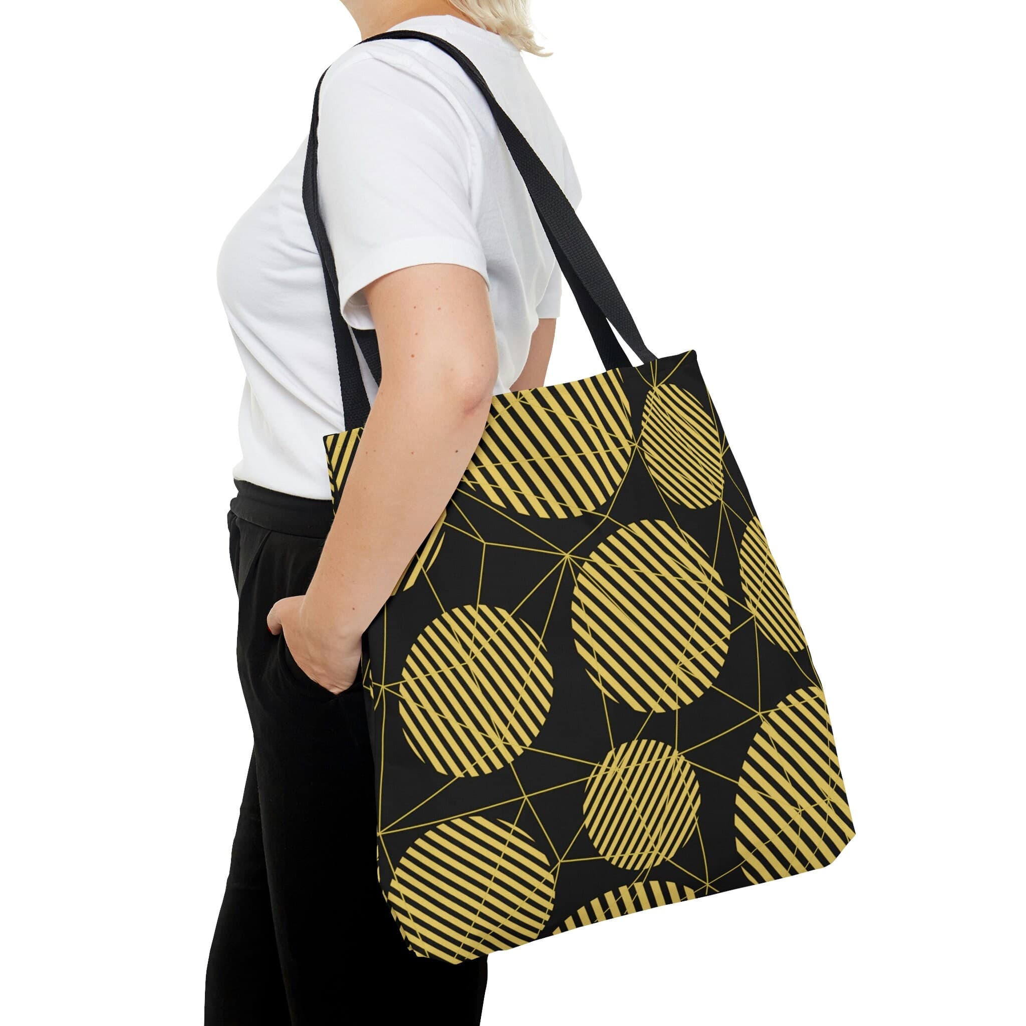 Personalized Mum Tote Bag: Geometric Print, Black Cotton Handles