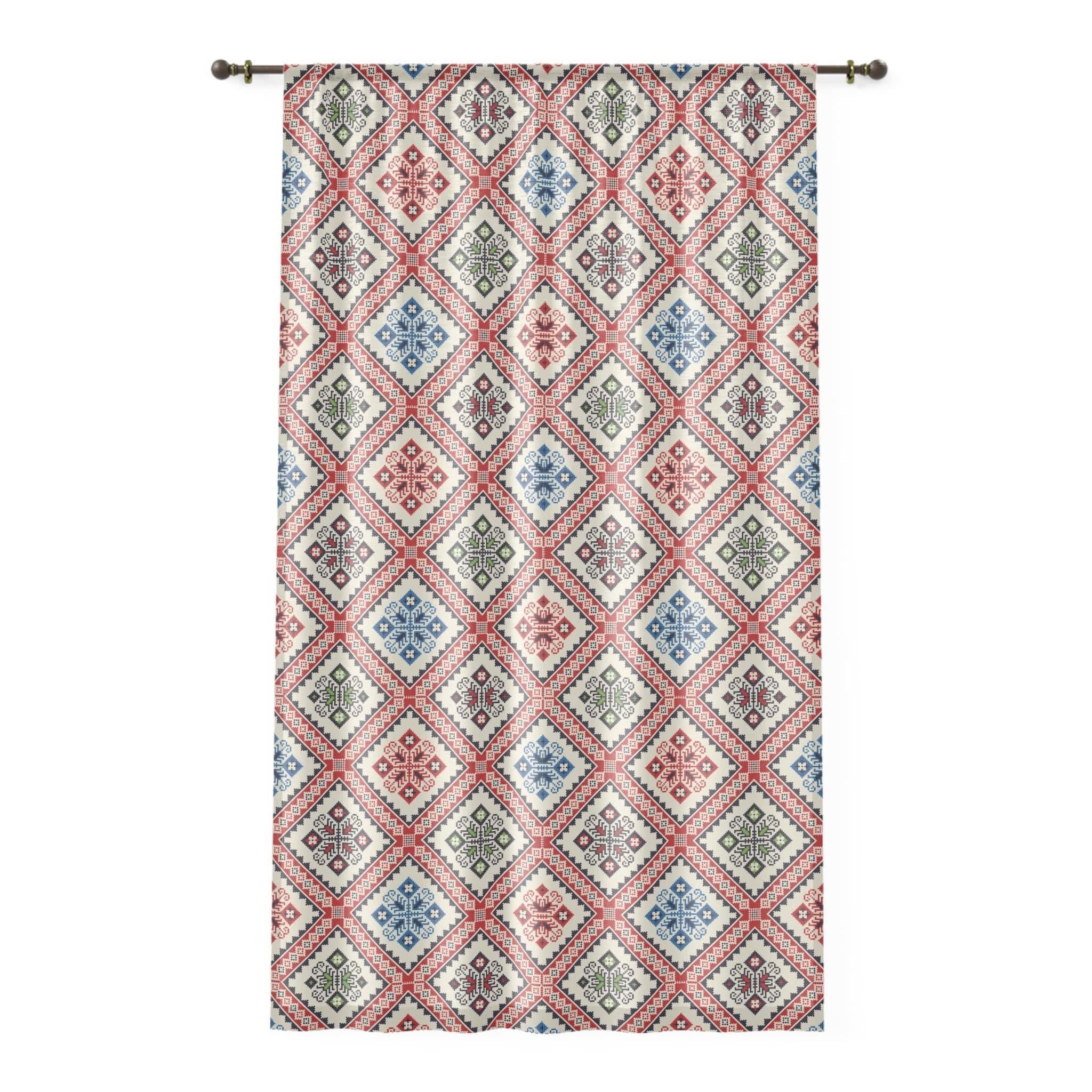 Palestine Tatreez Window Curtain: Henna Decoration, 50" x 84" - image 3