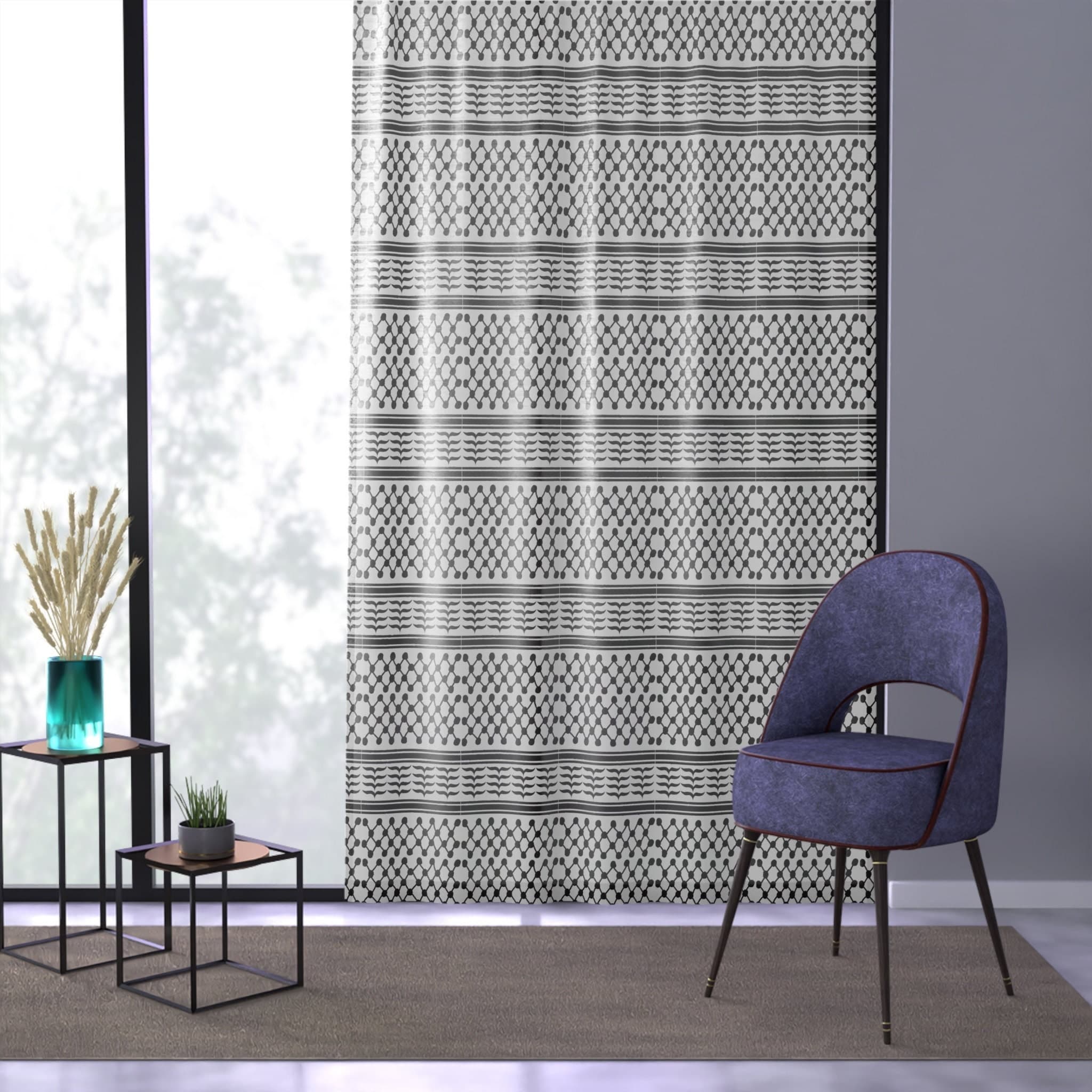 Palestine Kufiyah Window Curtain: Henna Backdrop, Full Print (50" x 84")