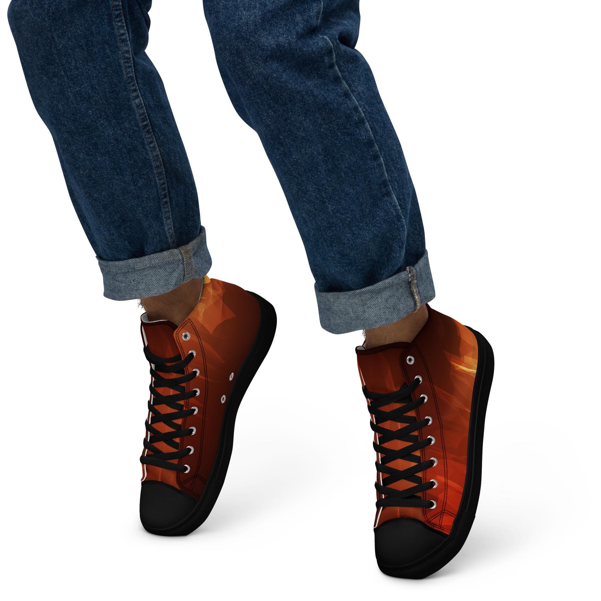 Men’s High Top Canvas Shoes – Abstract Futuristic Mesh Design, Geometric Lines & Polygons