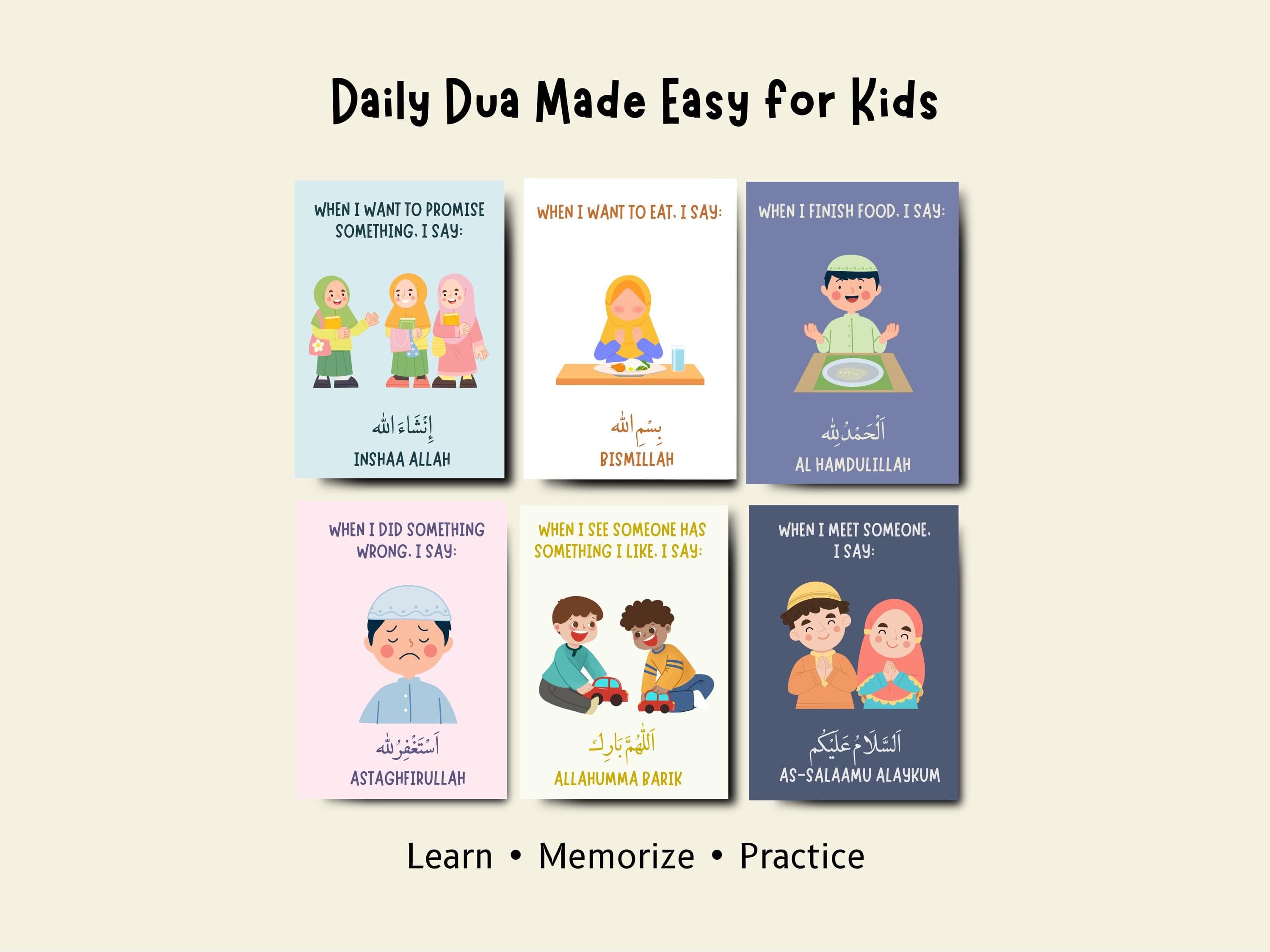 Daily Dua Cards for Kids | Printable Islamic Learning Cards with Arabic, Transliteration & Adab | PDF