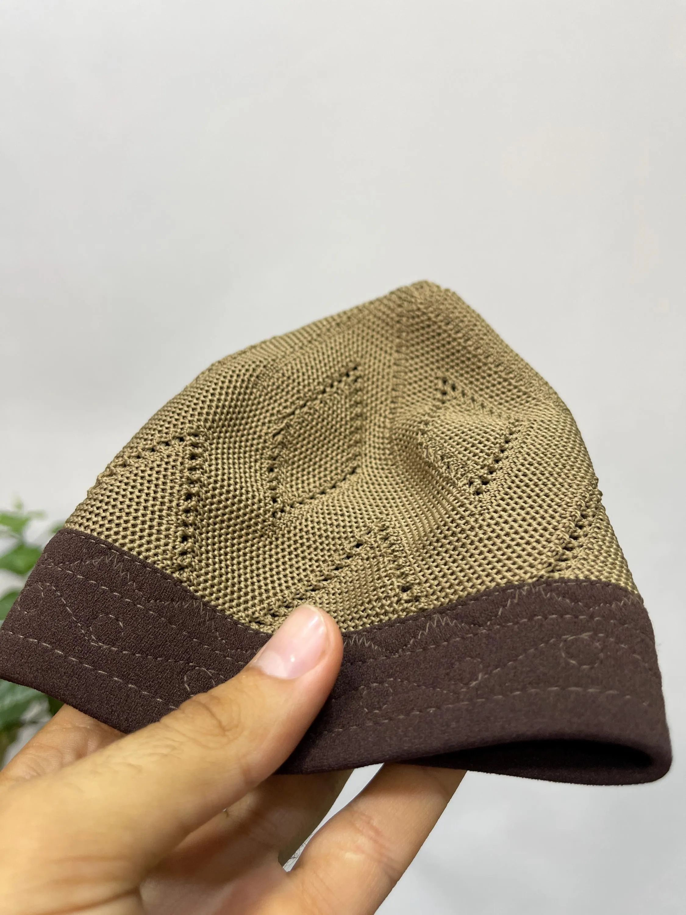 TIGHT Knit Light BROWN EGYPT Kufi Premium Quality Soft Kufi With Border Knit Judi/Kufi Hat Muslim Men - Islamic Gift for Him,Ramadan Gift