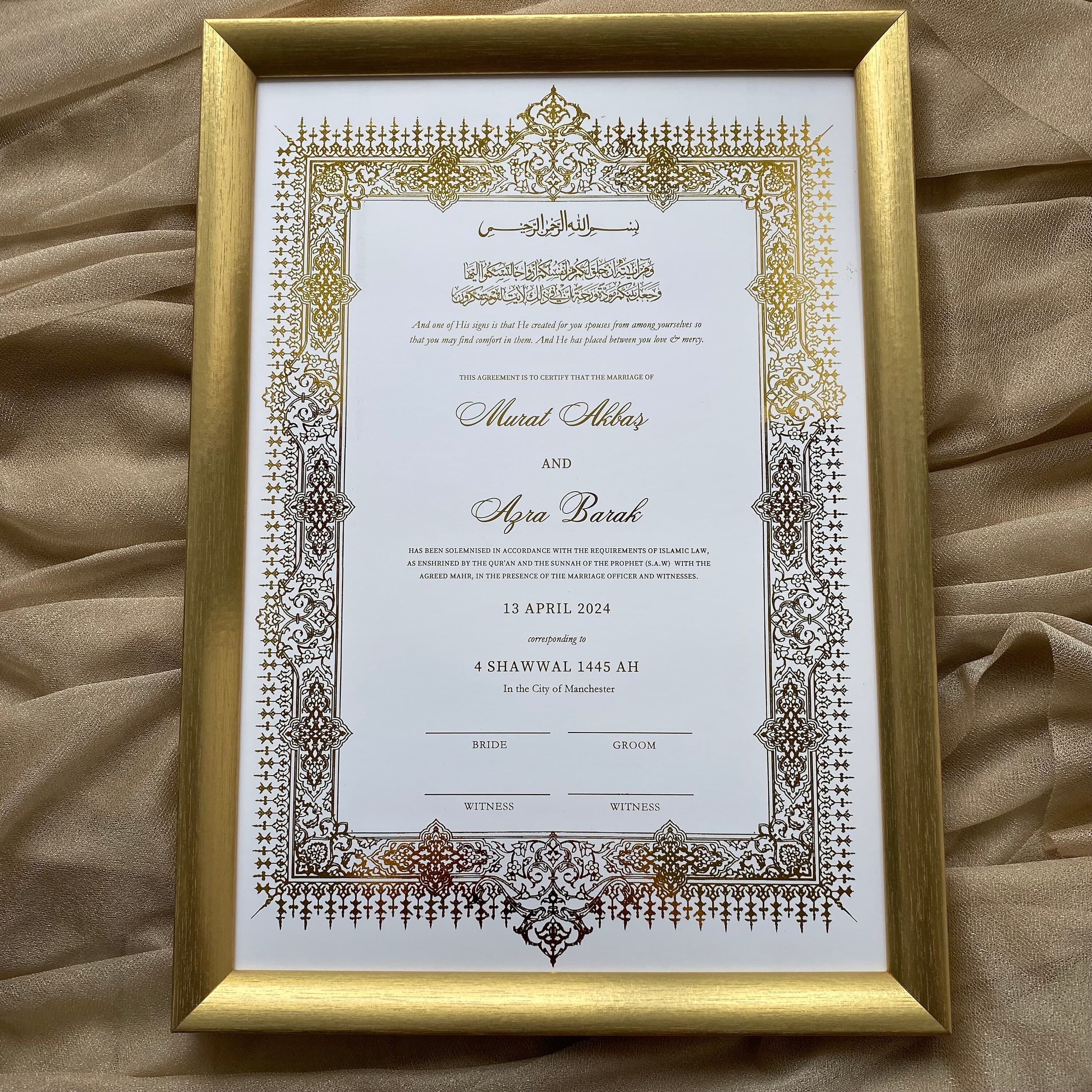 Gold Foiled Nikkah Certificate: Personalized Islamic Wedding Keepsake - image 5