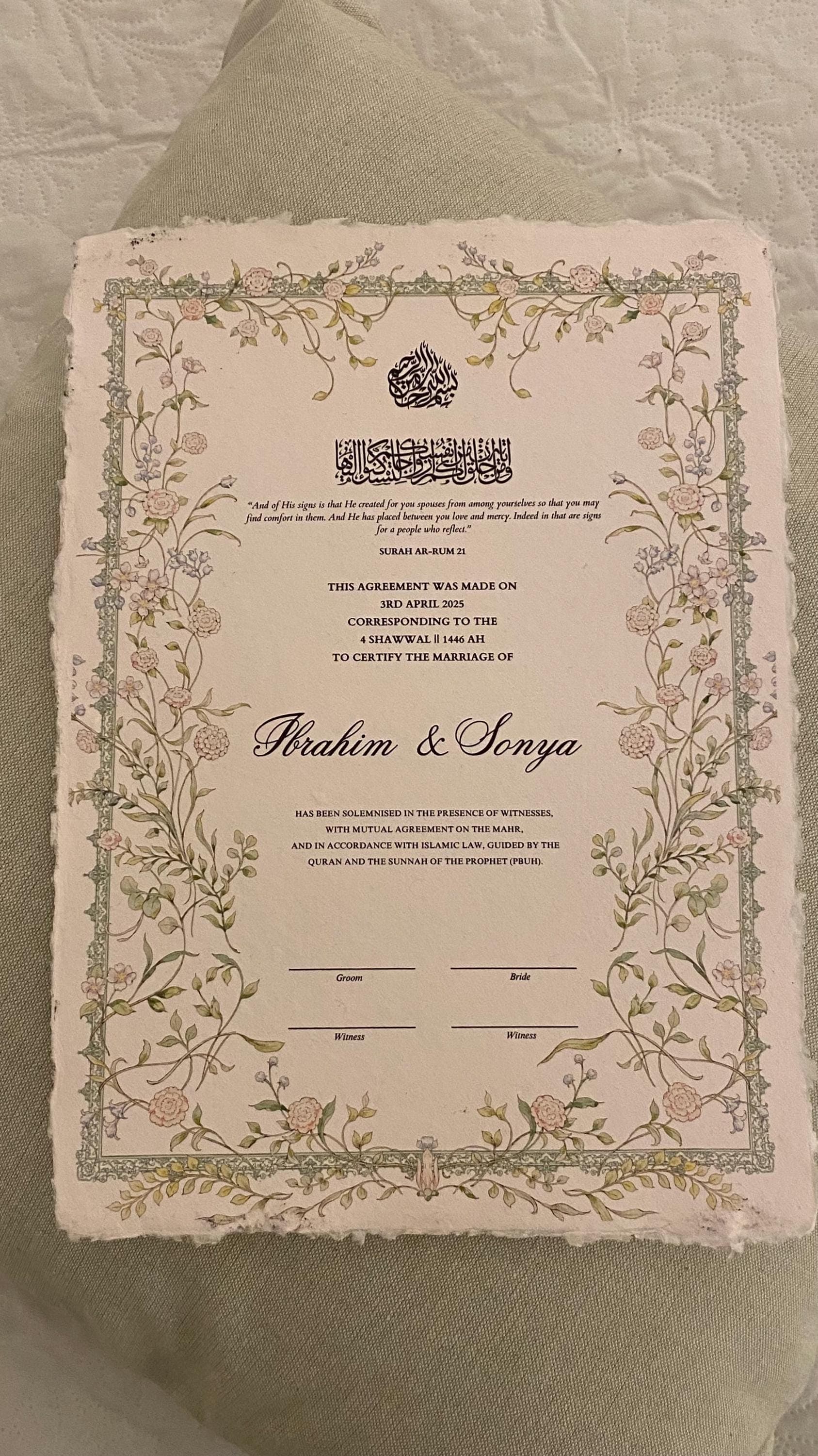Pastel Floral Nikkah Certificate: Modern Muslim Marriage Contract - image 4