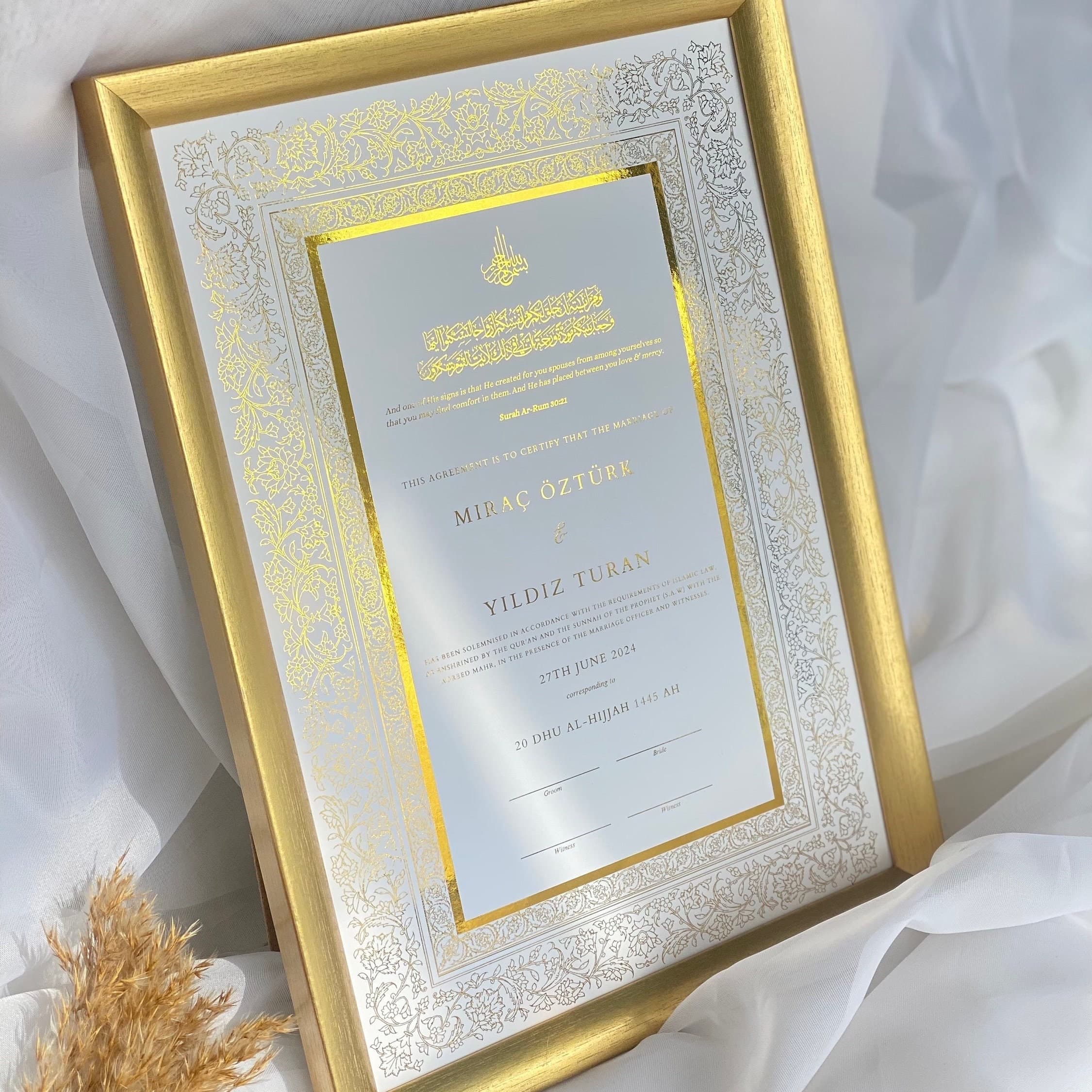 Foiled Nikkah Certificate: Personalized Muslim Marriage Keepsake (A4) - image 3