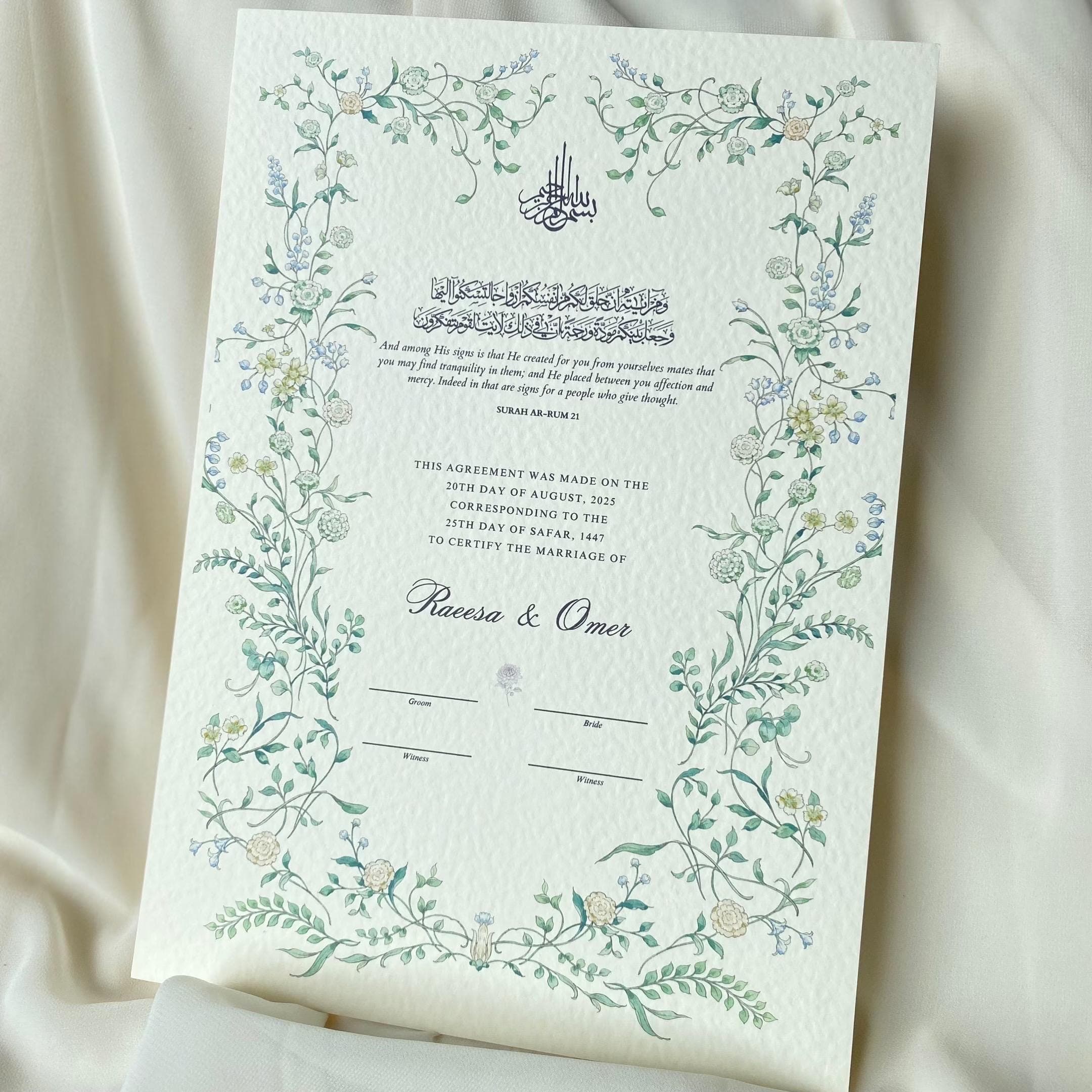 Personalized Hammered Nikkah Certificate: Muslim Marriage Keepsake (A3/A4 Size Options Available) - image 4