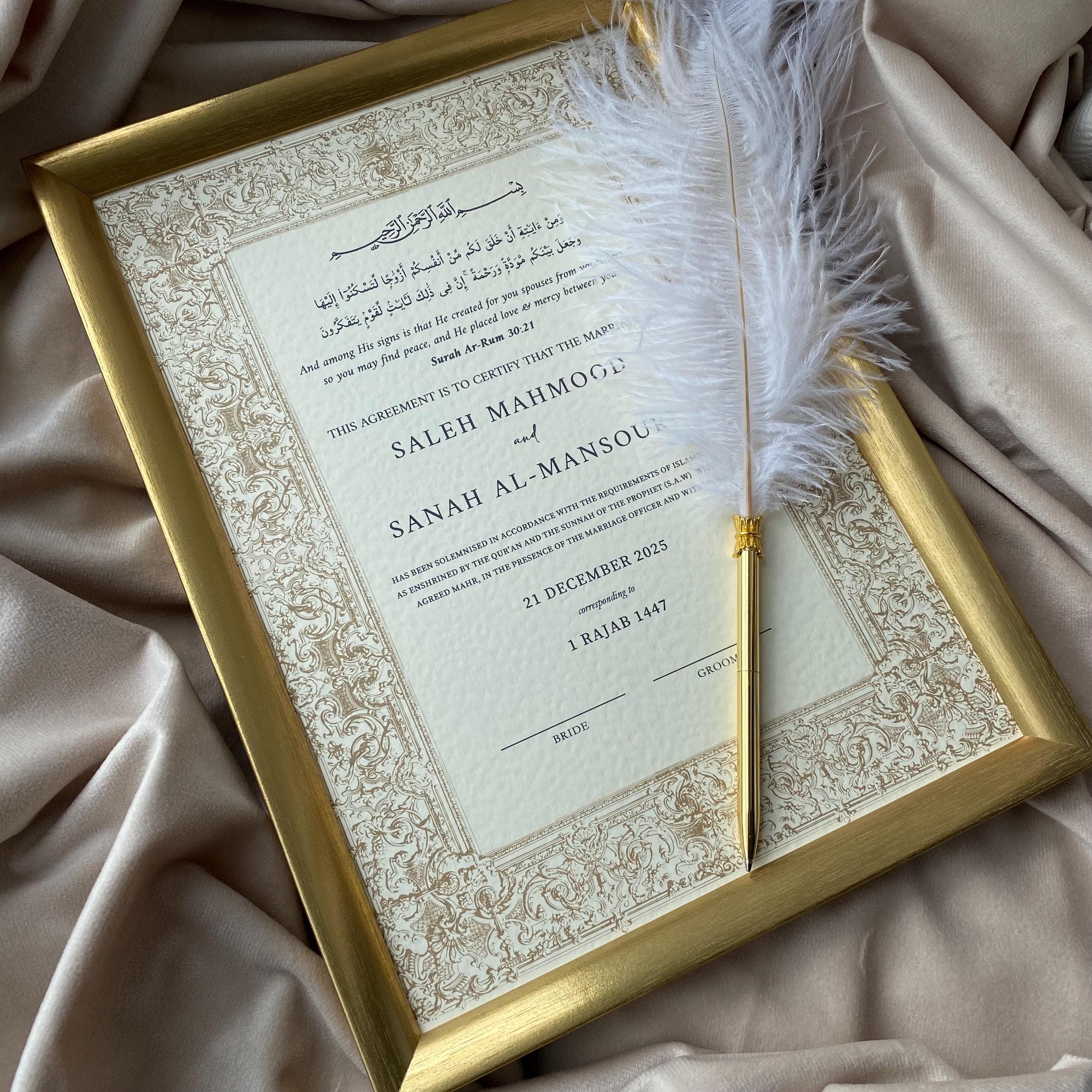 Luxury Nikkah Certificate, Personalised A4/A3 Premium Mariage Certificate