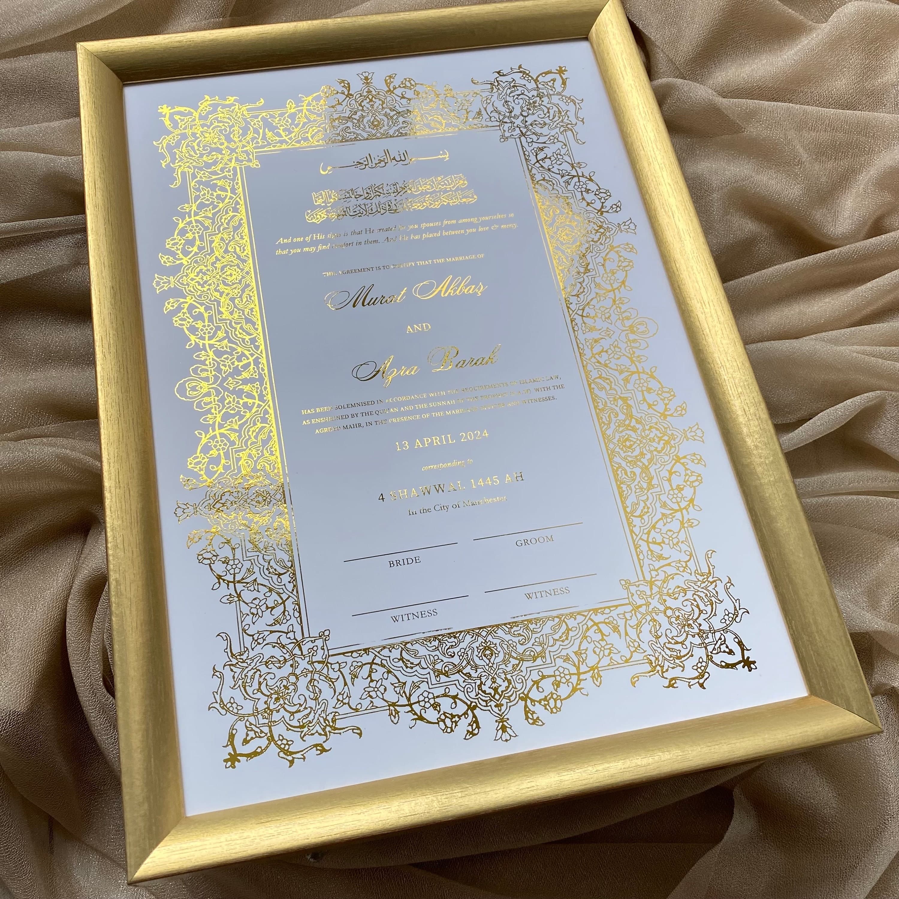 Foiled Nikkah Certificate: Personalized Islamic Wedding Contract Gift - image 3