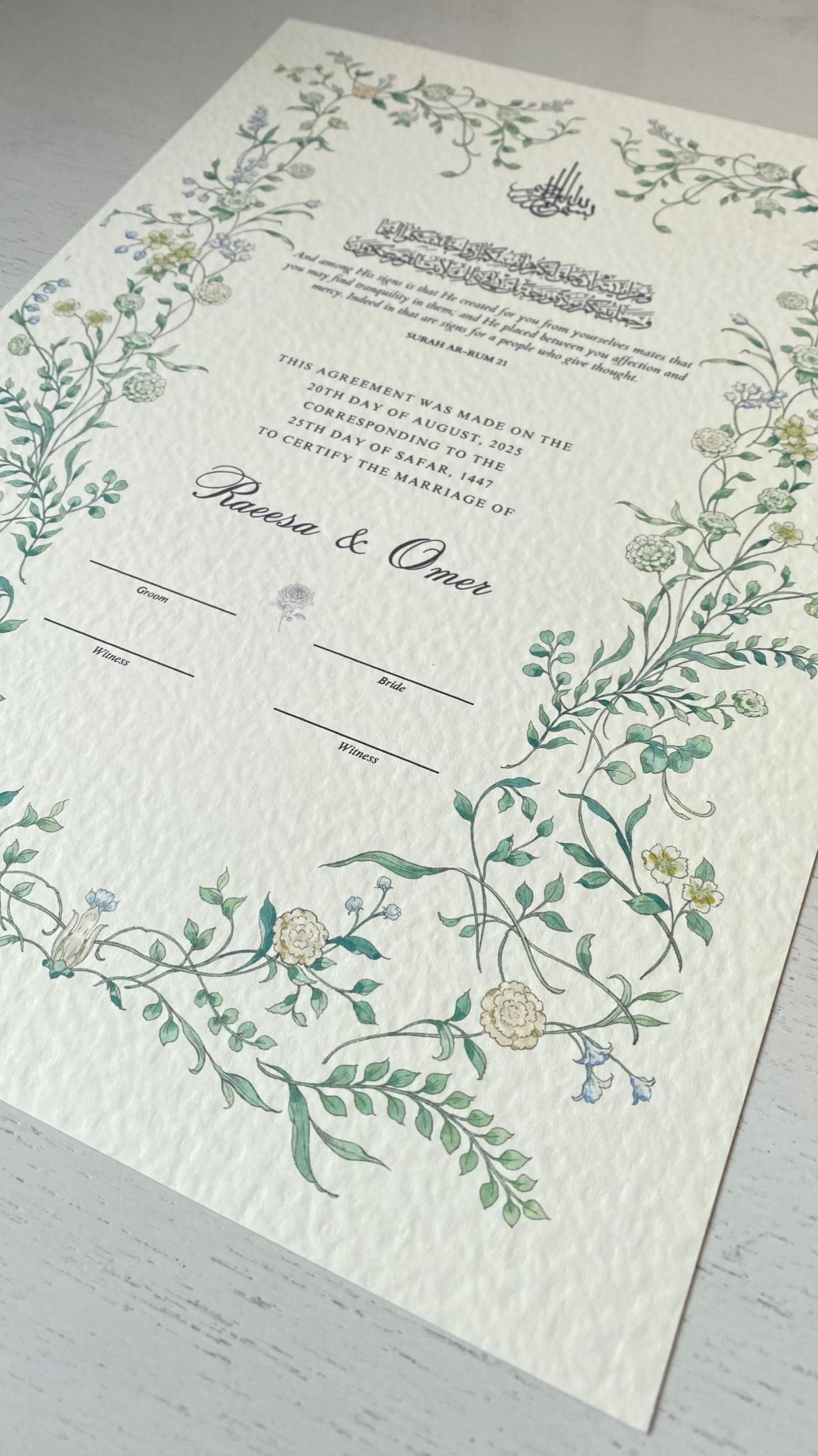 Personalized Hammered Nikkah Certificate: Muslim Marriage Keepsake (A3/A4 Size Options Available) - image 3