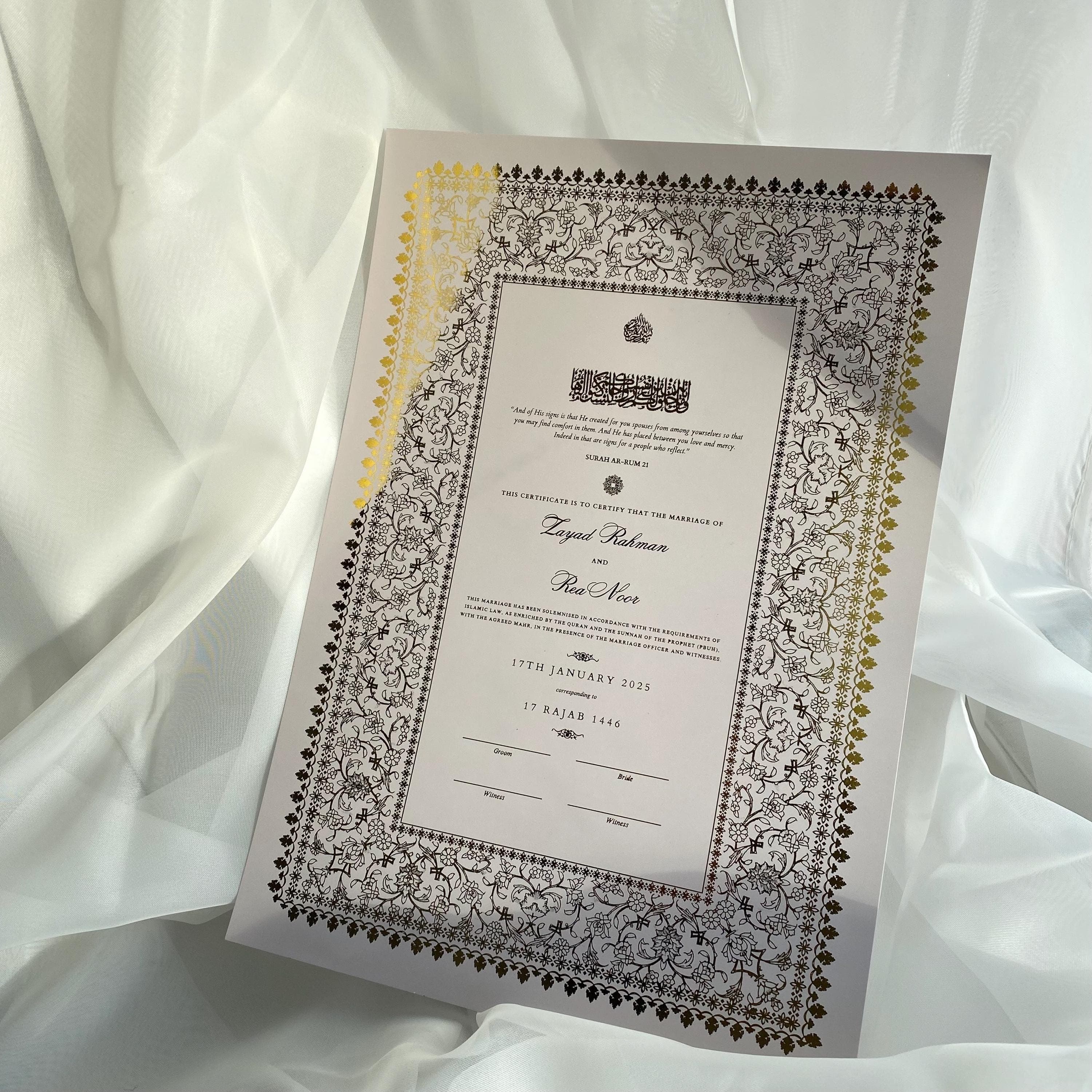 Foiled Nikkah Certificate: Personalised Islamic Wedding Contract A4 - image 5