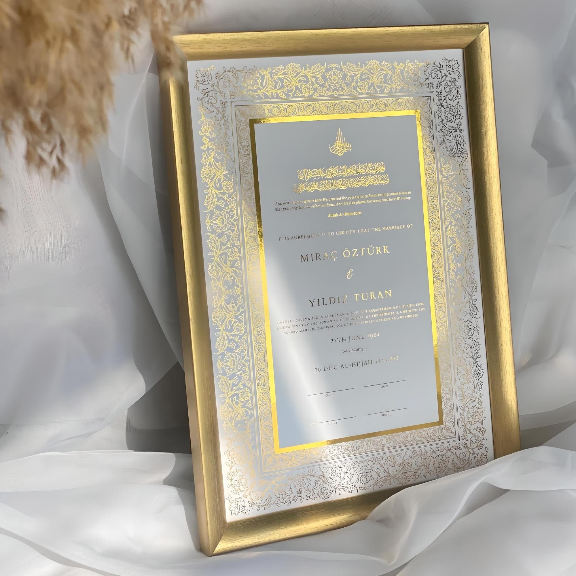 Foiled Nikkah Certificate: Personalized Muslim Marriage Keepsake (A4)