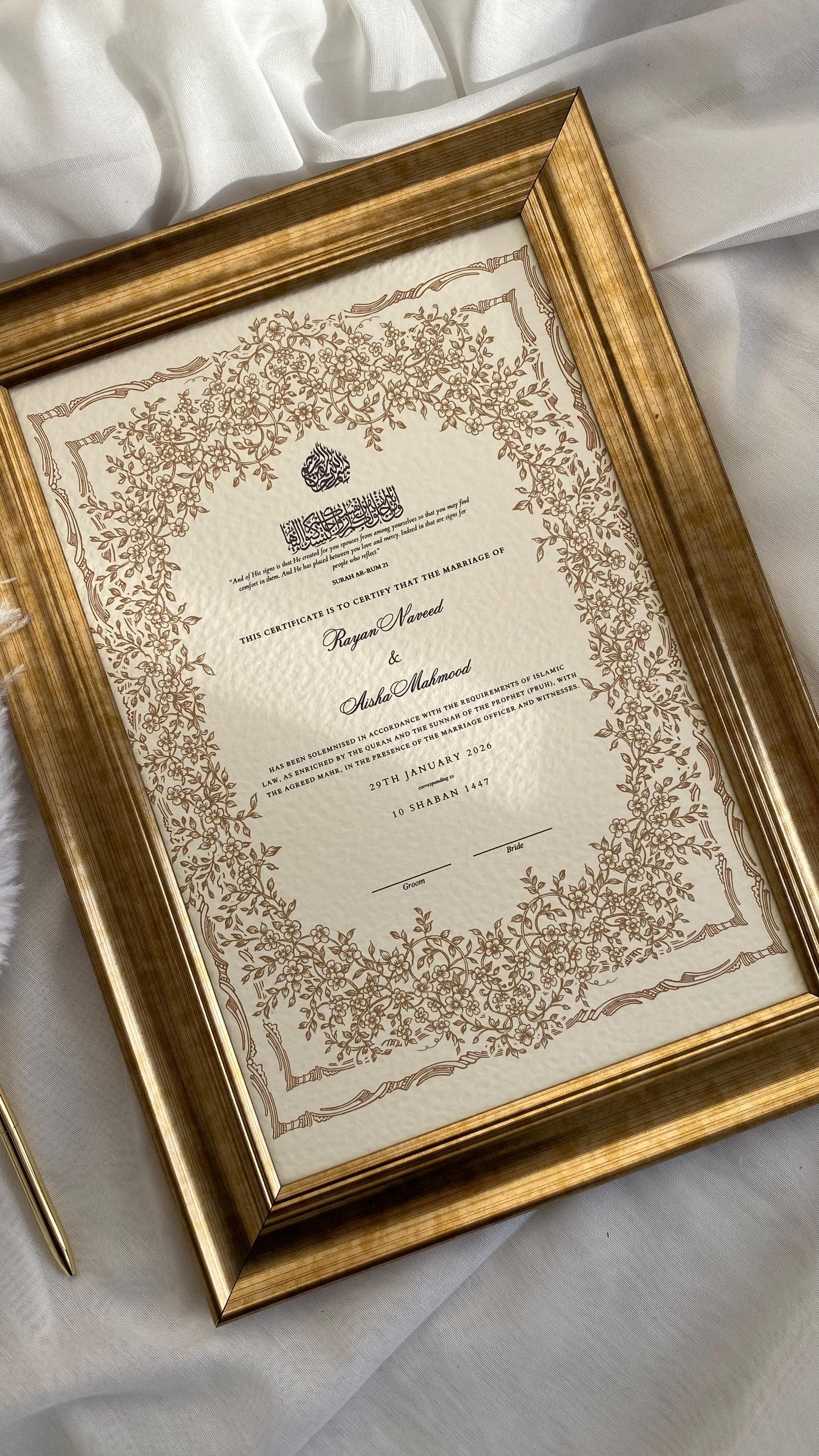 Luxury Hammered Nikkah Certificate: Personalized Muslim Marriage Contract A4 - image 5