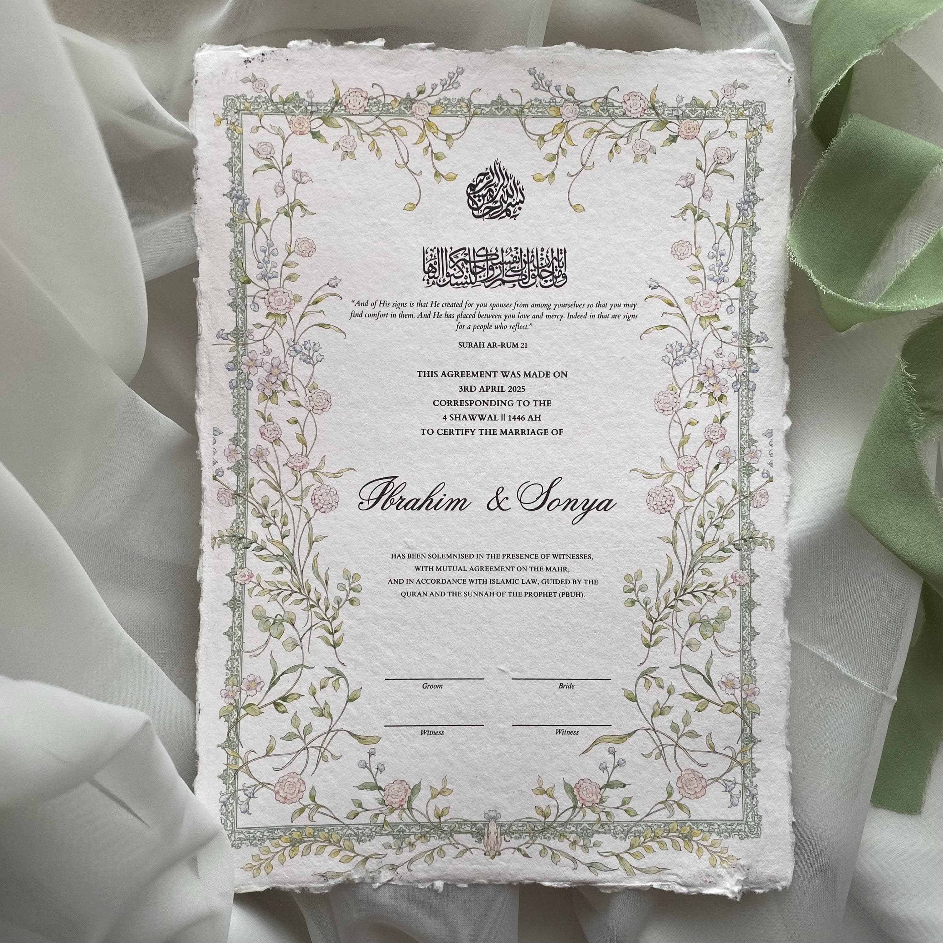 Pastel Floral Nikkah Certificate: Modern Muslim Marriage Contract - image 3
