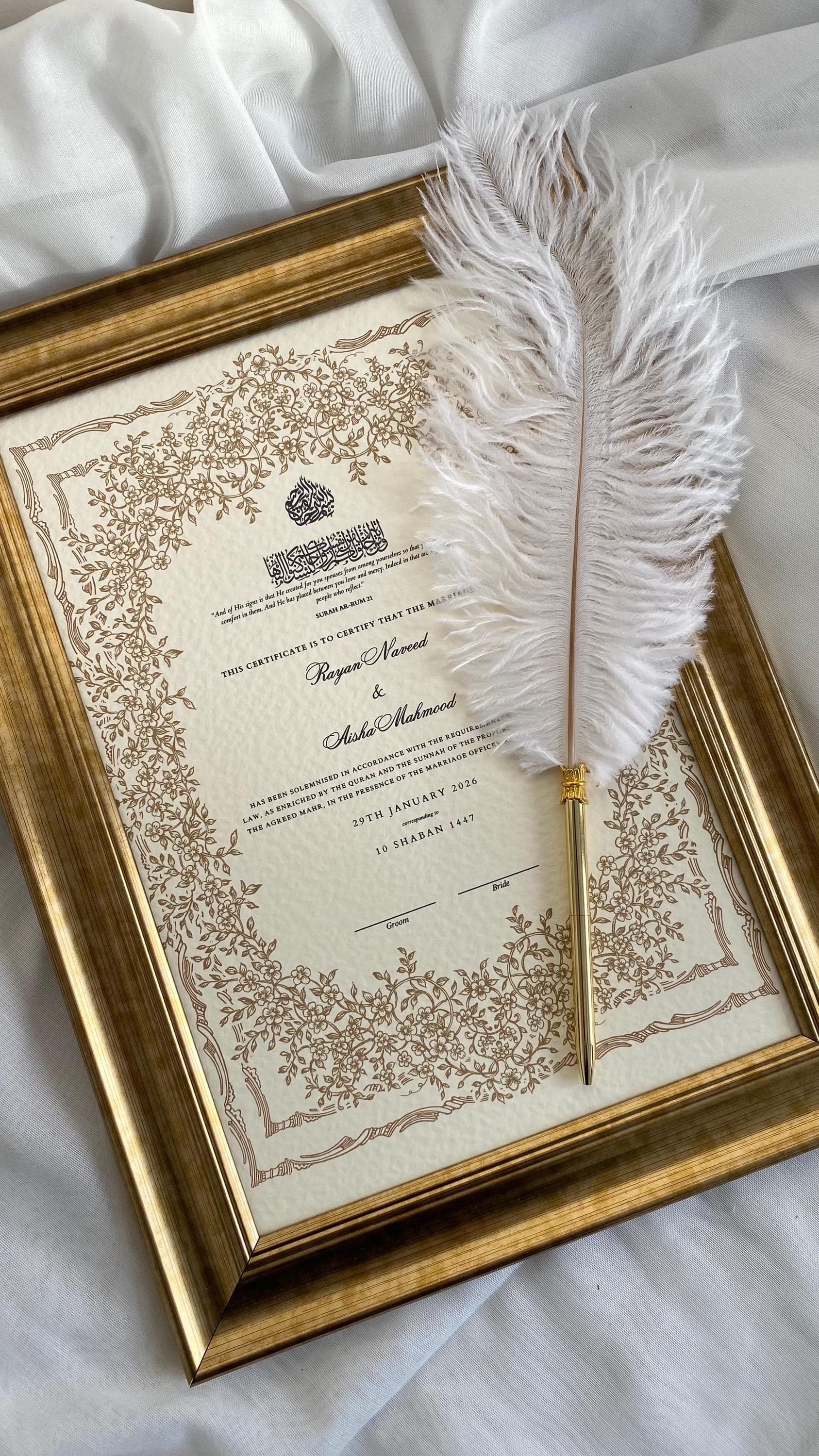 Luxury Hammered Nikkah Certificate: Personalized Muslim Marriage Contract A4 - image 4
