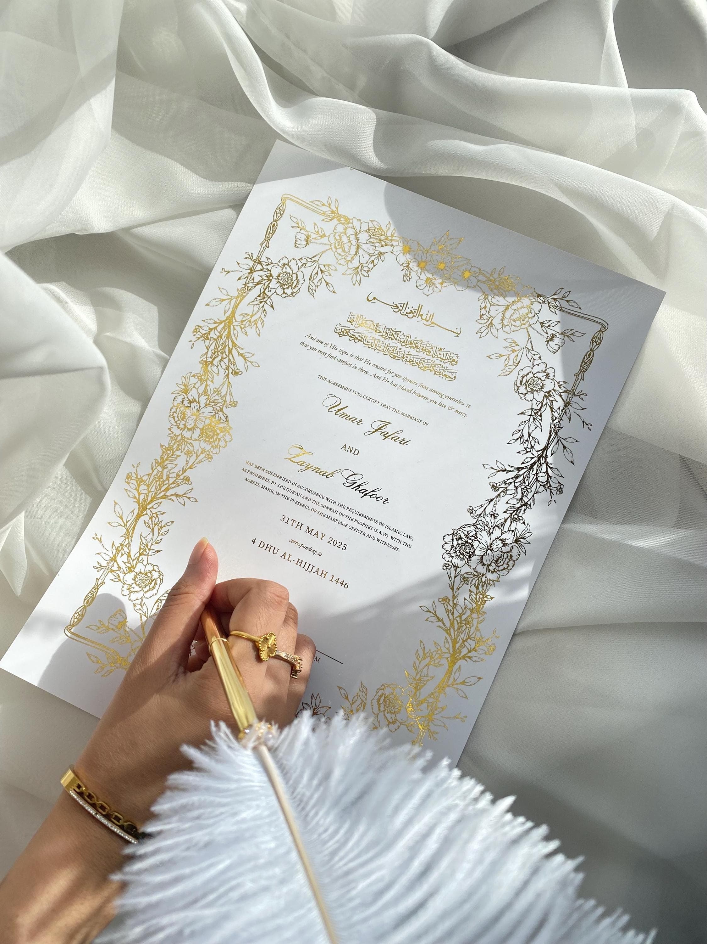 Floral Foiled Nikkah Certificate: Personalized Muslim Marriage Contract - image 3