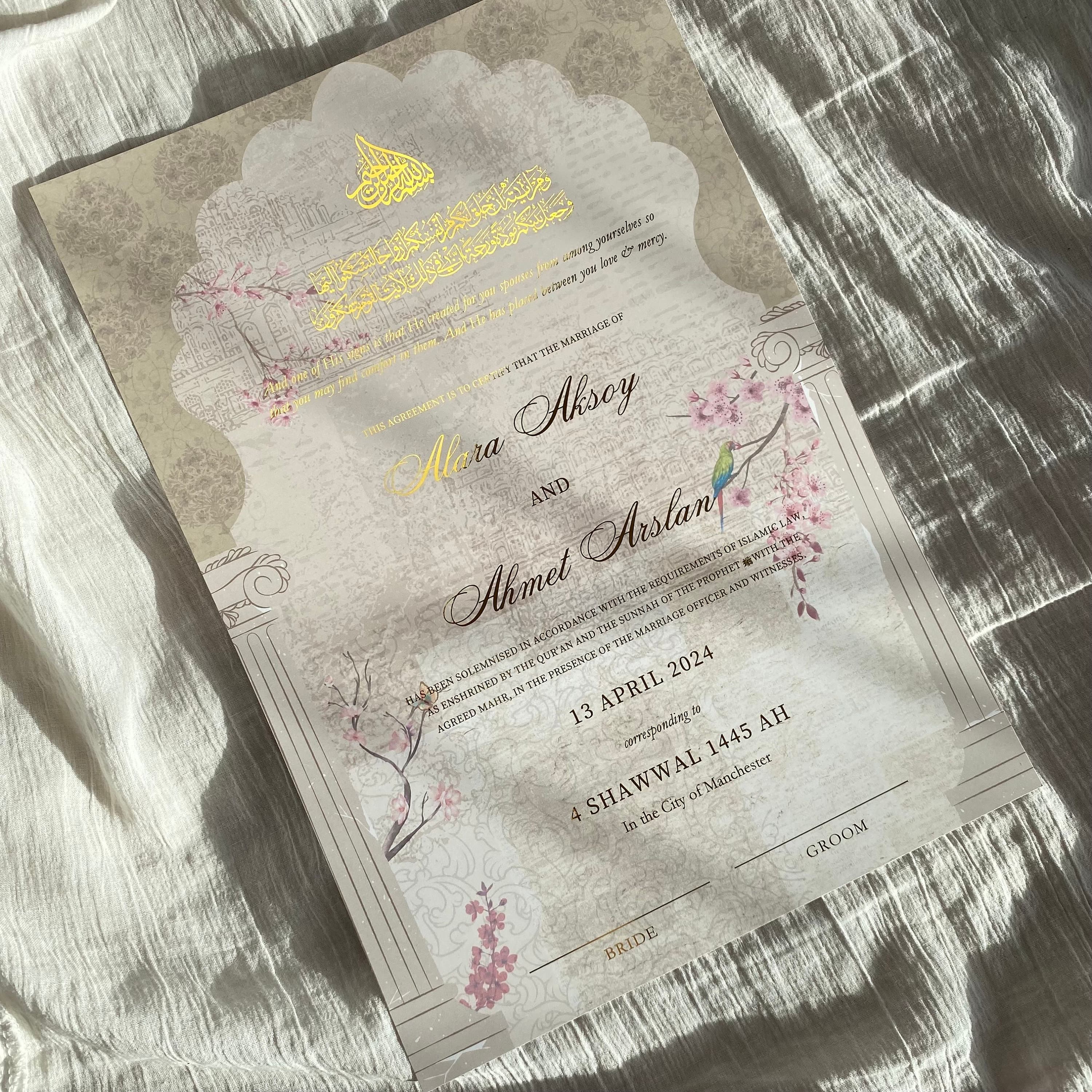 Gold Foiled Nikkah Certificate: Personalized Islamic Wedding Contract - image 3