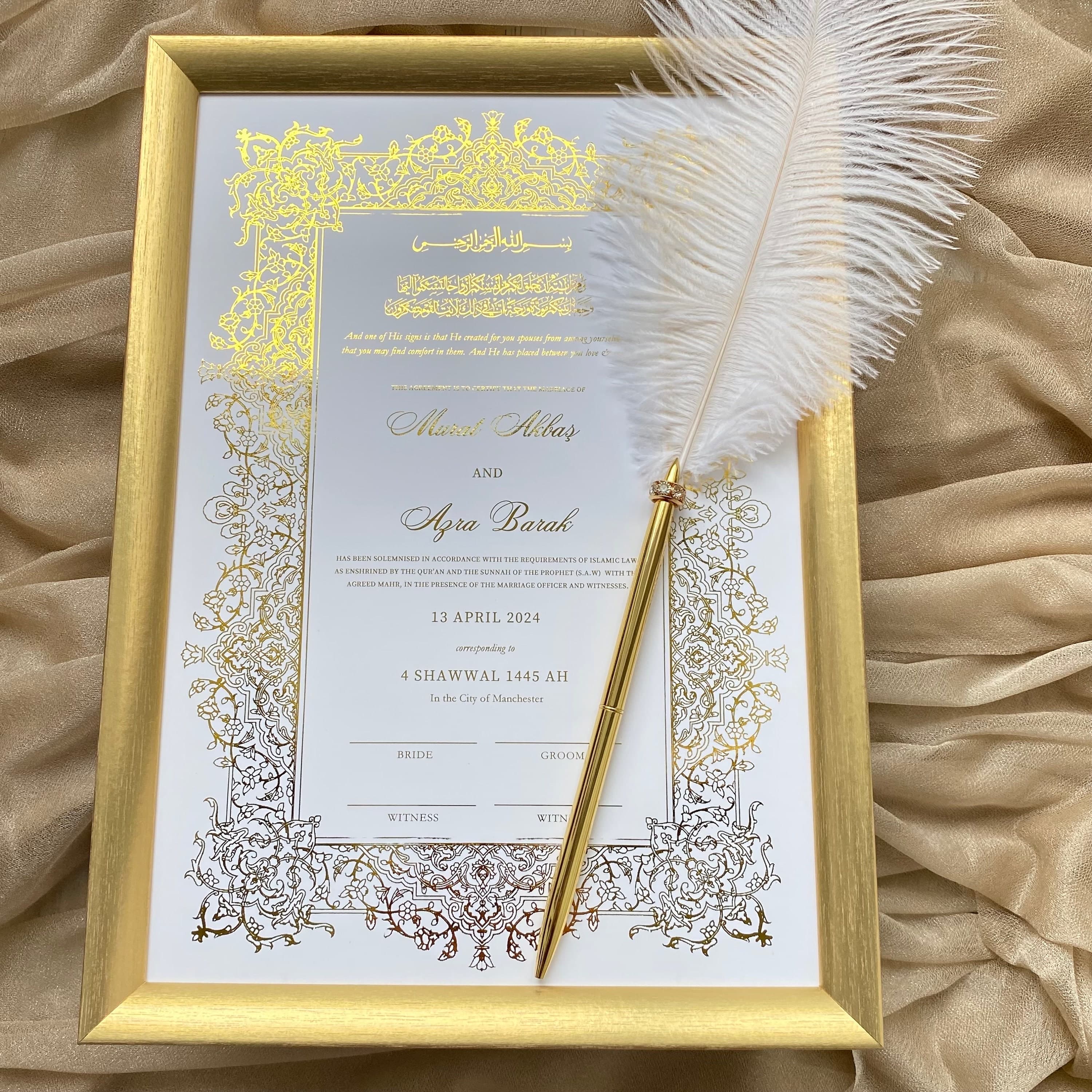 Foiled Nikkah Certificate: Personalized Islamic Wedding Contract Gift