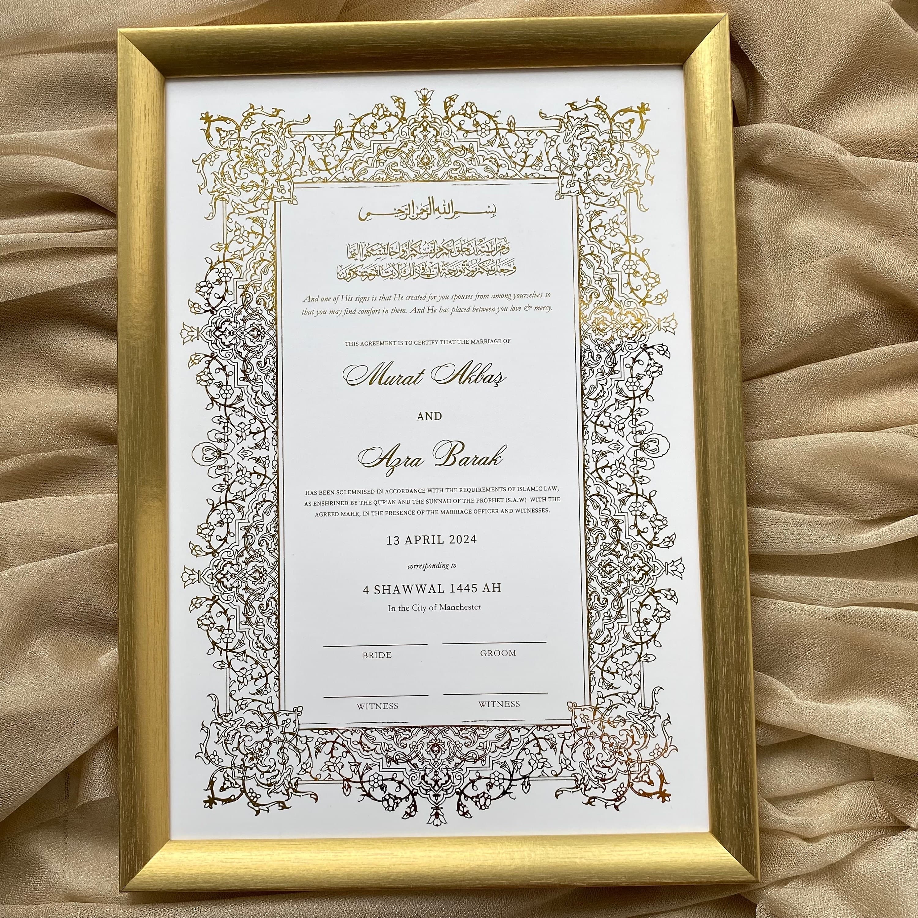 Foiled Nikkah Certificate: Personalized Islamic Wedding Contract Gift - image 4