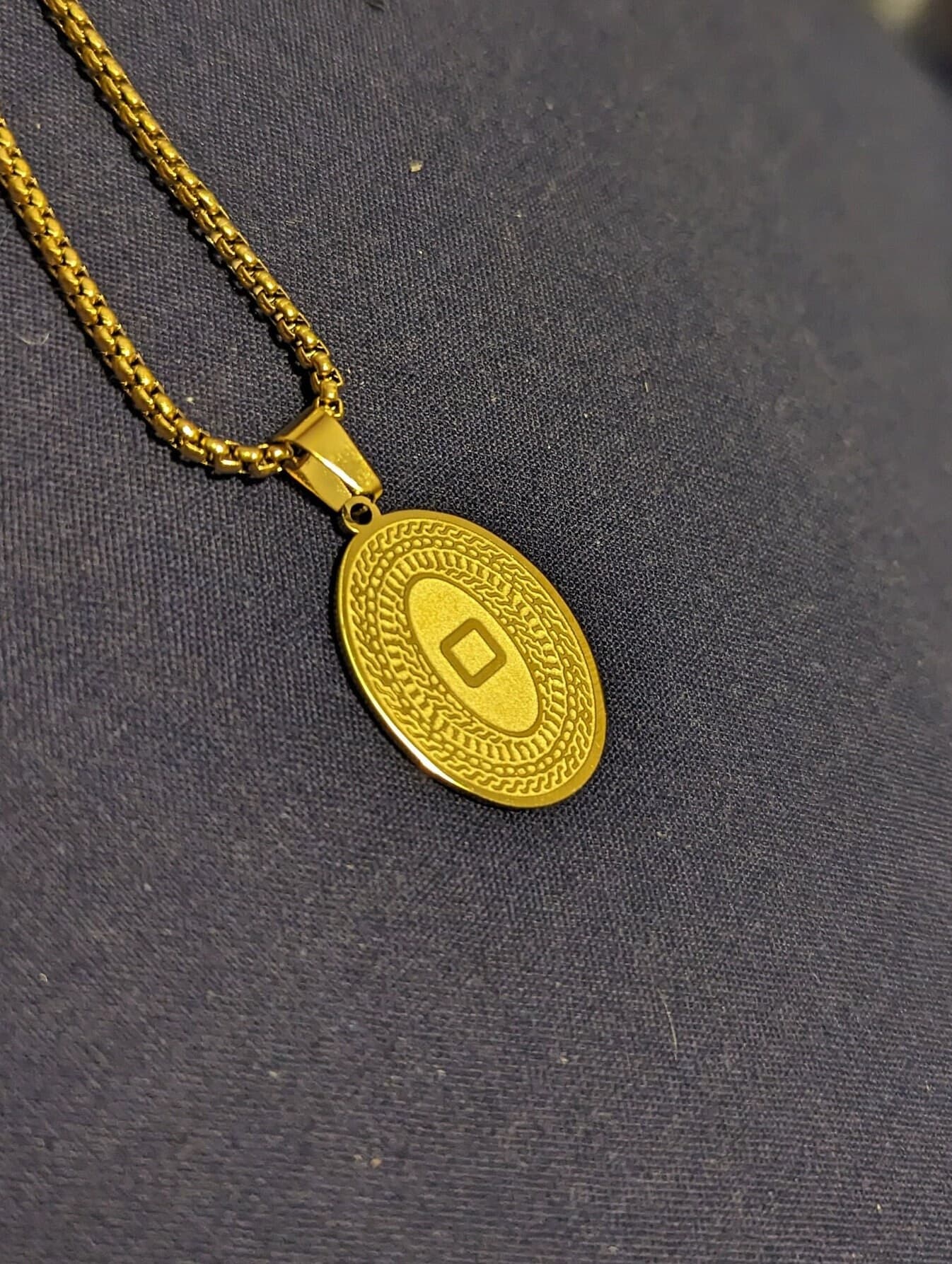 Dainty oval coin gold necklace , stainless steel medallion, pendant,birthday , gift