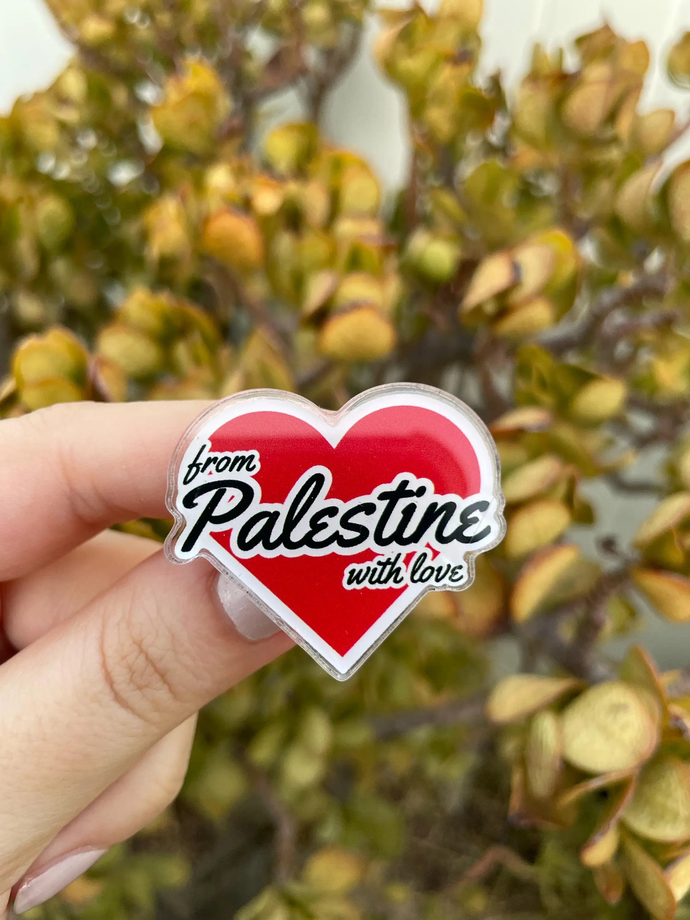 From Palestine with love pin, for backpack pin, hat pin, jacket pin, tote bag pin, purse pin. Acrylic pin. Red - image 3