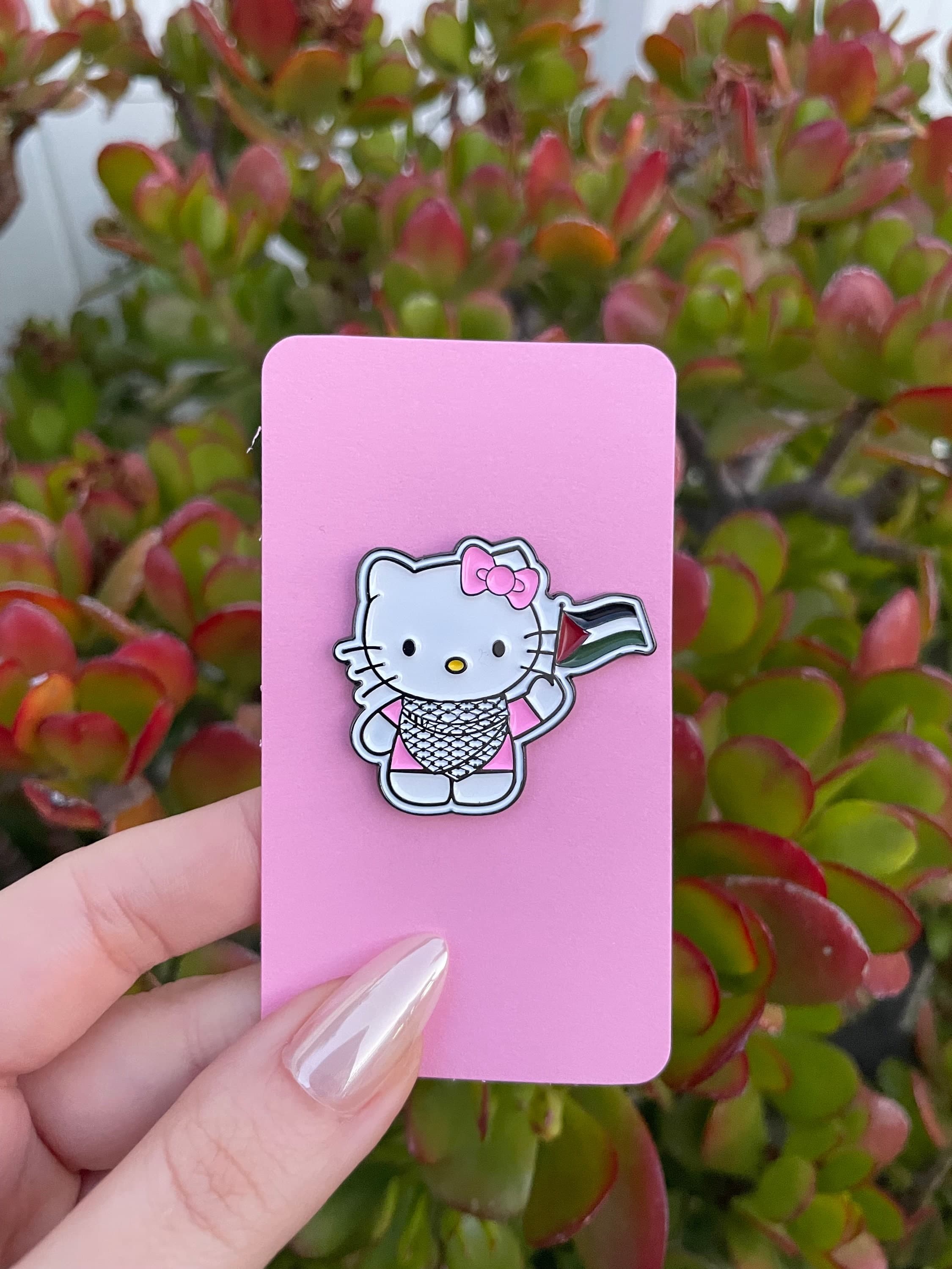 Falastini Hello Kitty Pin wearing keffiyeh with flag, Palestinian HK Pin, Palestine Pin, Keffiyeh Pin, Purse Pin, Backpack Pin, Tote Bag Pin - image 5