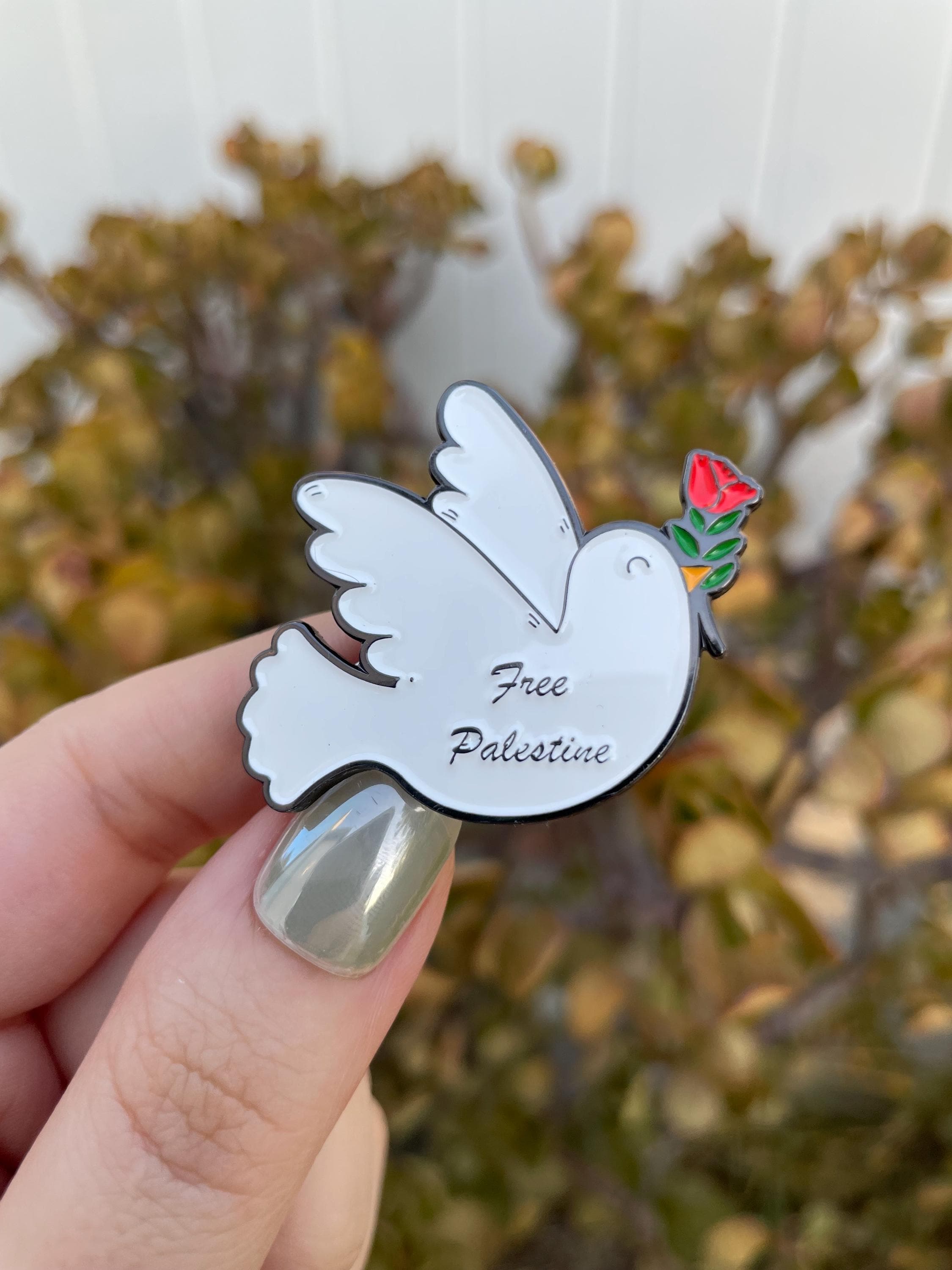 Free Palestine Dove with poppy pin, Free Palestine Pin, Dove pin, Poppy pin, backpack pin, tote bag pin, purse pin, hat pin - image 5