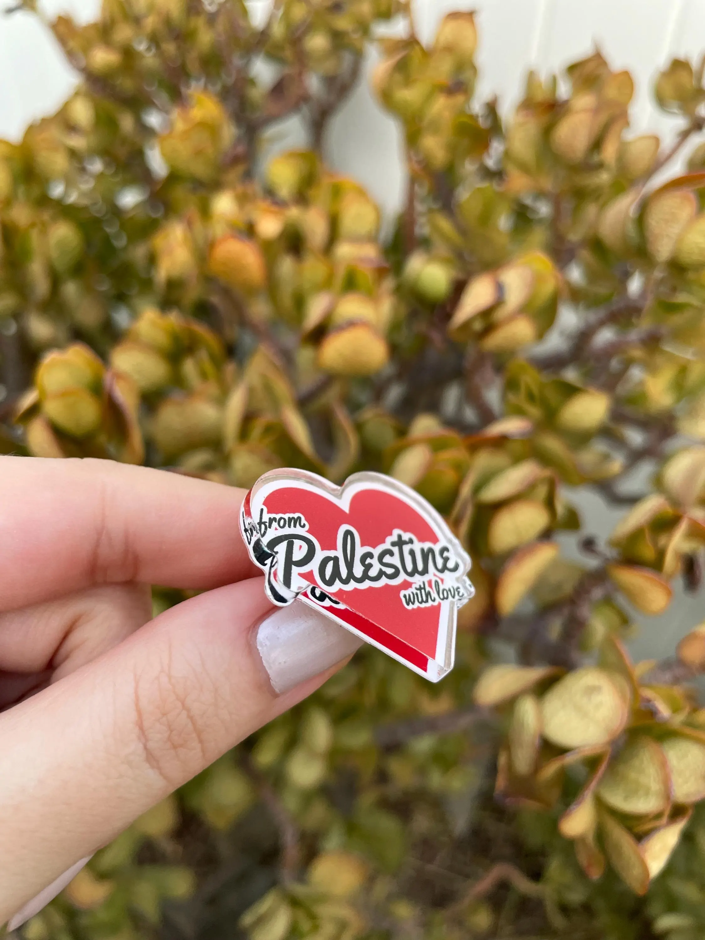 From Palestine with love pin, for backpack pin, hat pin, jacket pin, tote bag pin, purse pin. Acrylic pin. Red - image 4