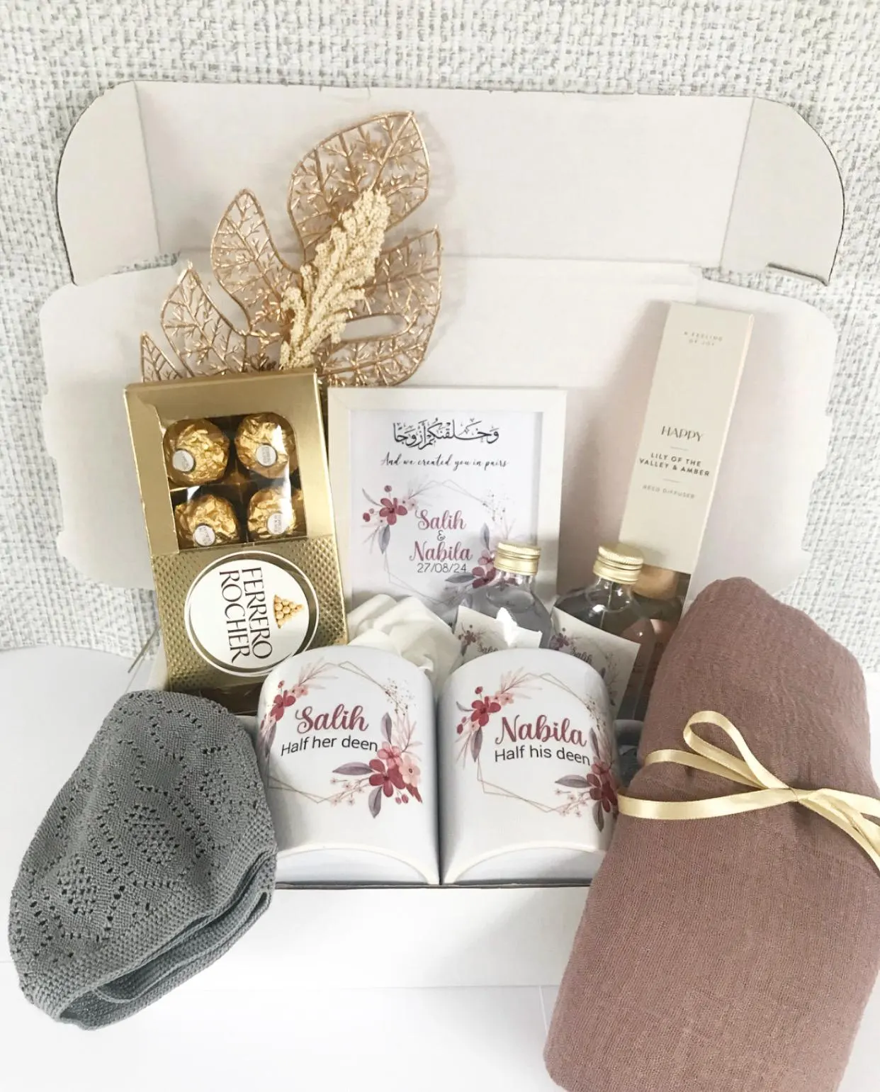 Luxury Personalised Couples Hamper Box Islamic Gift Revert Modest Hijabi Nikah Engagement Wedding Walimah Umrah Hajj New Home New Parents