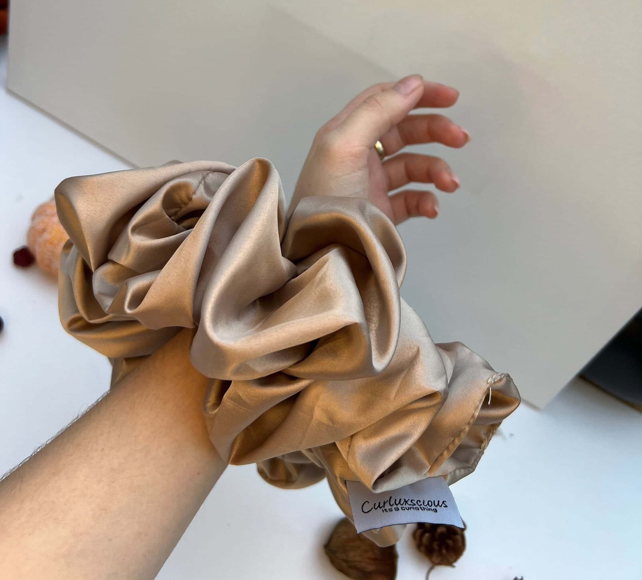 Big Cream satin for cabin crew or hijab scrunchies, big scrunchies for curly hair - Unique accessories and gifts for curly hair