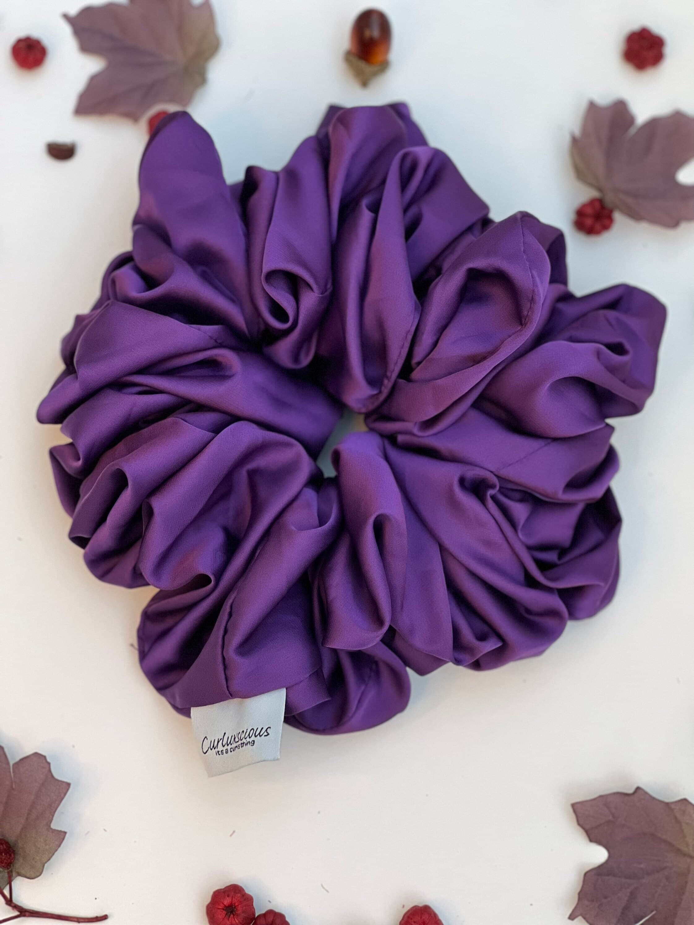 Big Satin Purple satin hijab scrunchies for thick curly hair - big scrunchies, special gifts for the curly haired women in your life