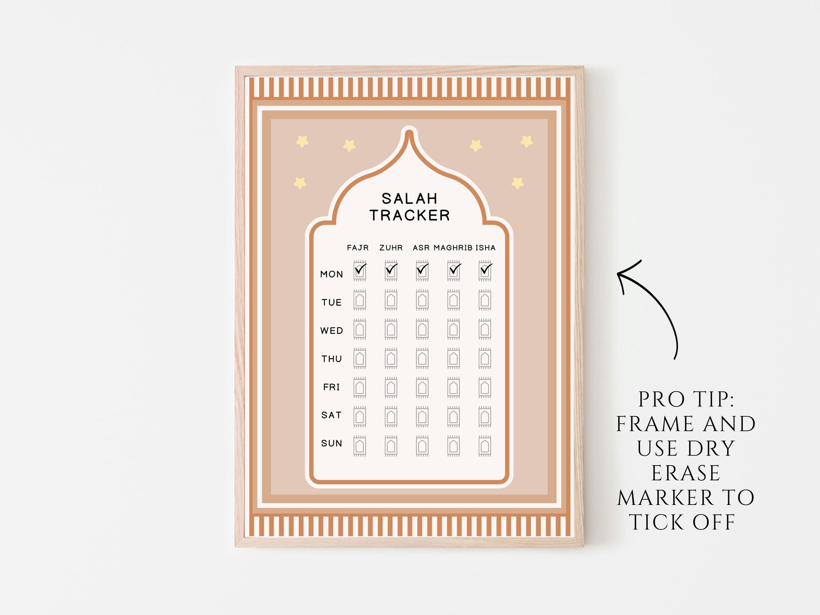 This Islamic Salah tracker is designed to help you build and maintain a consistent prayer routine, fostering spiritual growth and mindfulness.