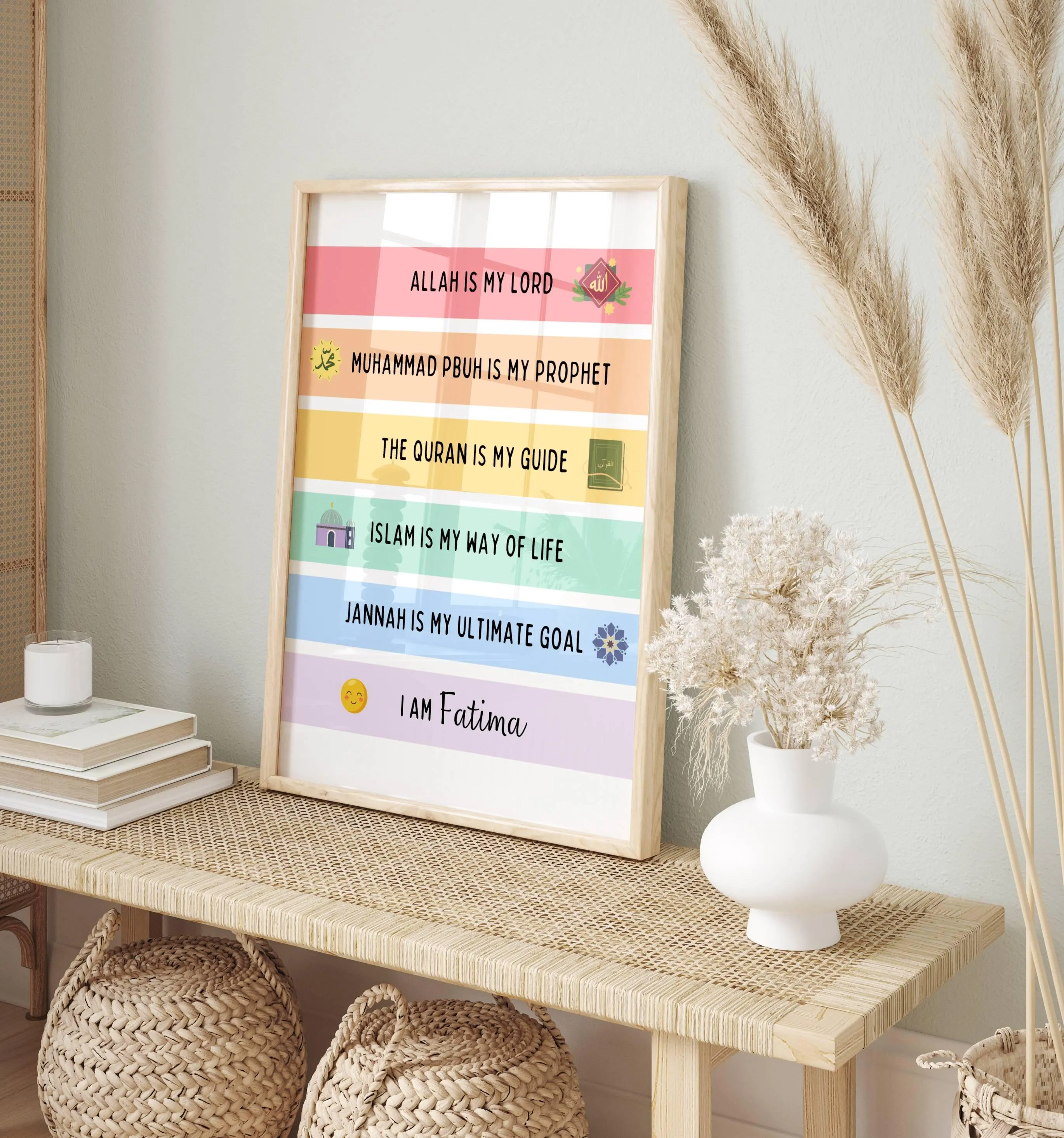 This Custom Islamic Kids wall art is a wonderful addition to any child's bedroom or playroom. These vibrant and engaging designs, rooted in Islamic values are perfect for Muslim Kids.