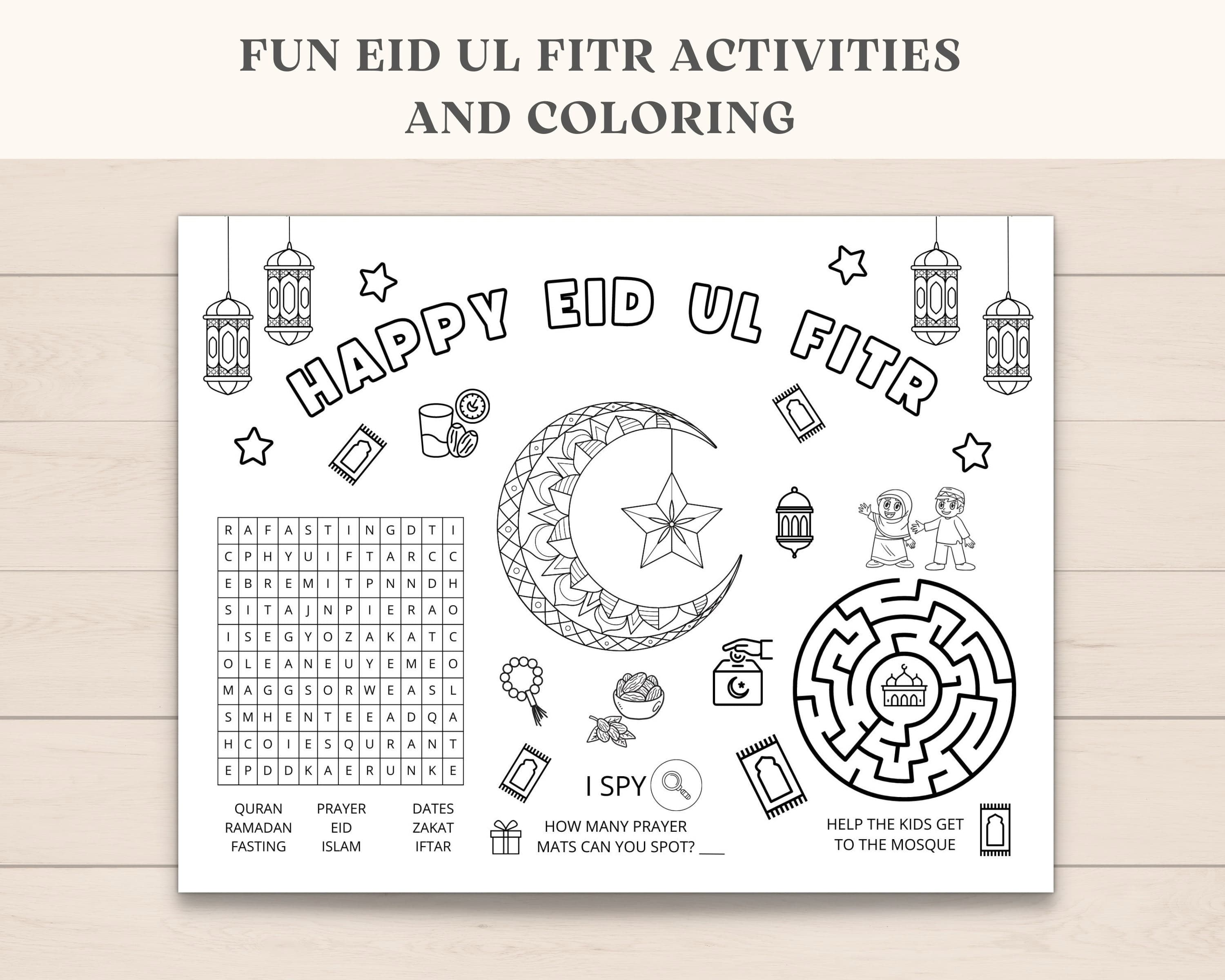 This Eid ul Fitr Activity Placemat is a perfect kids eid activity to keep engaged on Eid Party. The PDF has fun Eid games and coloring. Print as many as you like.