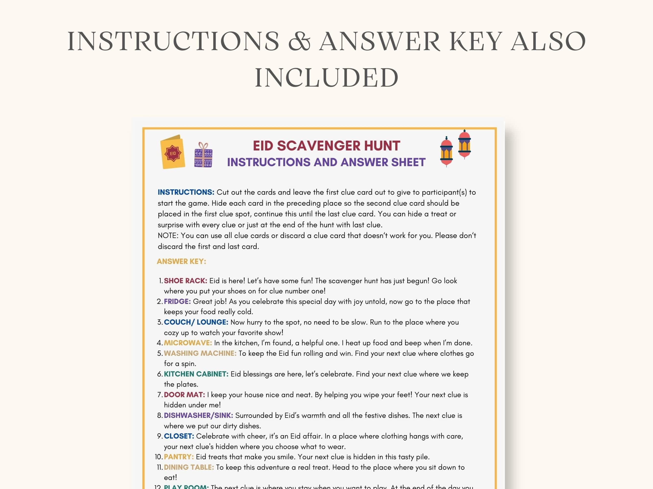 Celebrate Eid with joy by engaging your little ones in Eid Scavenger Hunt for Kids. This printable Islamic activity game is the perfect addition to your family's Eid festivities.