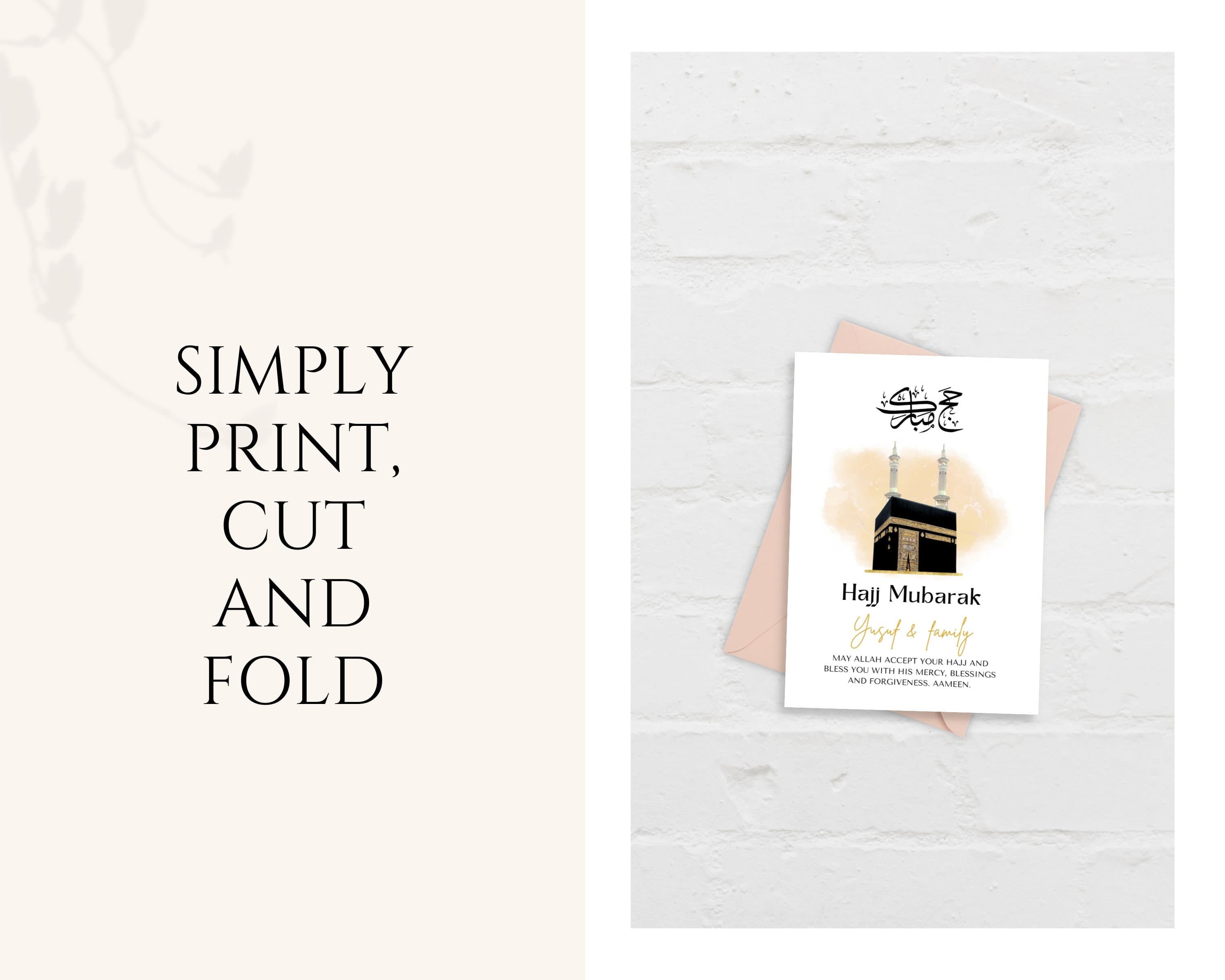 This custom Hajj Mubarak PDF card makes the perfect gift for the completion of Hajj. Perfect to gift Muslim family and friends.