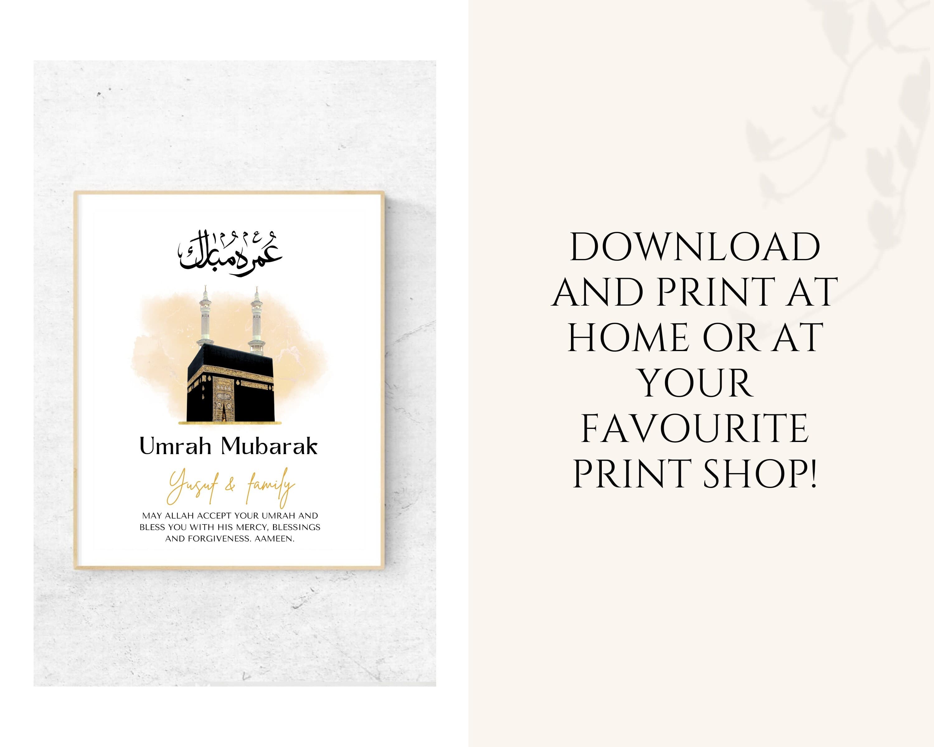 This beautiful Personalised Umrah Mubarak print makes the perfect gift for the completion of Umrah. Perfect to gift Muslim family and friends.