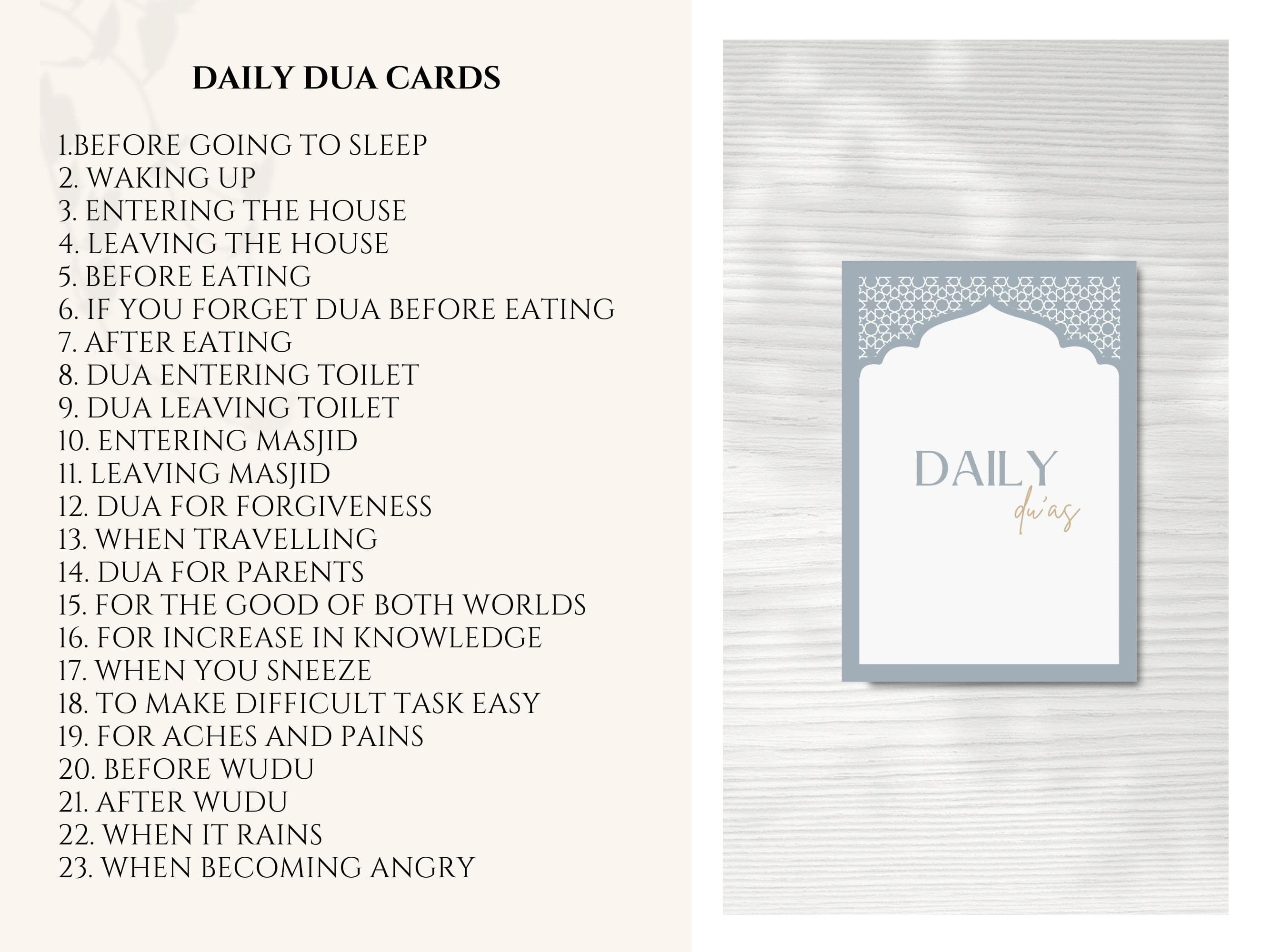 Strengthen your connection with Allah and deepen your spiritual practice with these Daily Duas and Dhikr Cards.
